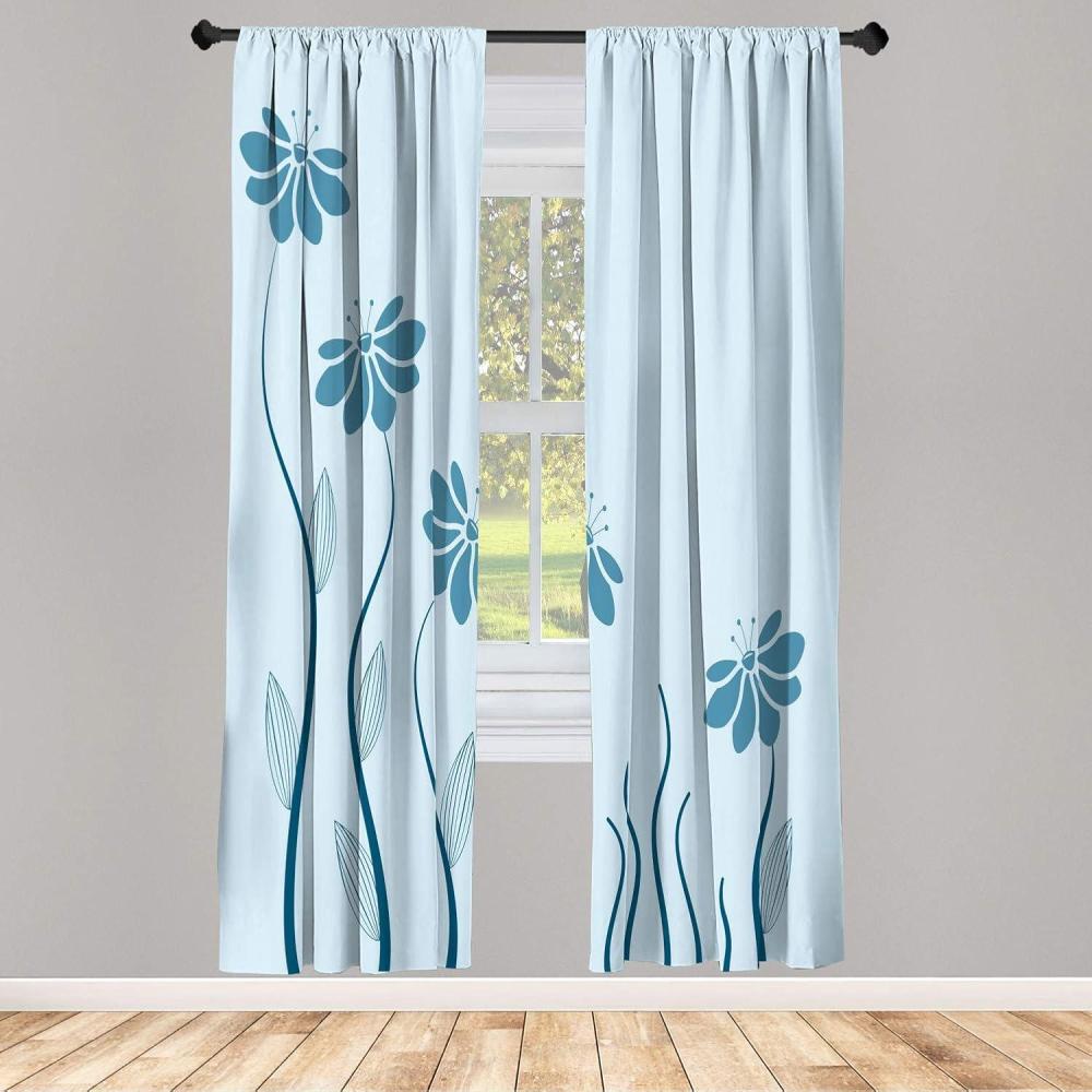 imageAmbesonne Flower Window Curtains Floral Petals with Striped Leaves and Lines Modern Style Geometrical Design Print Lightweight Decorative Panels Set of 2 and Rod Pocket 56 x 95 Pale GreenTeal
