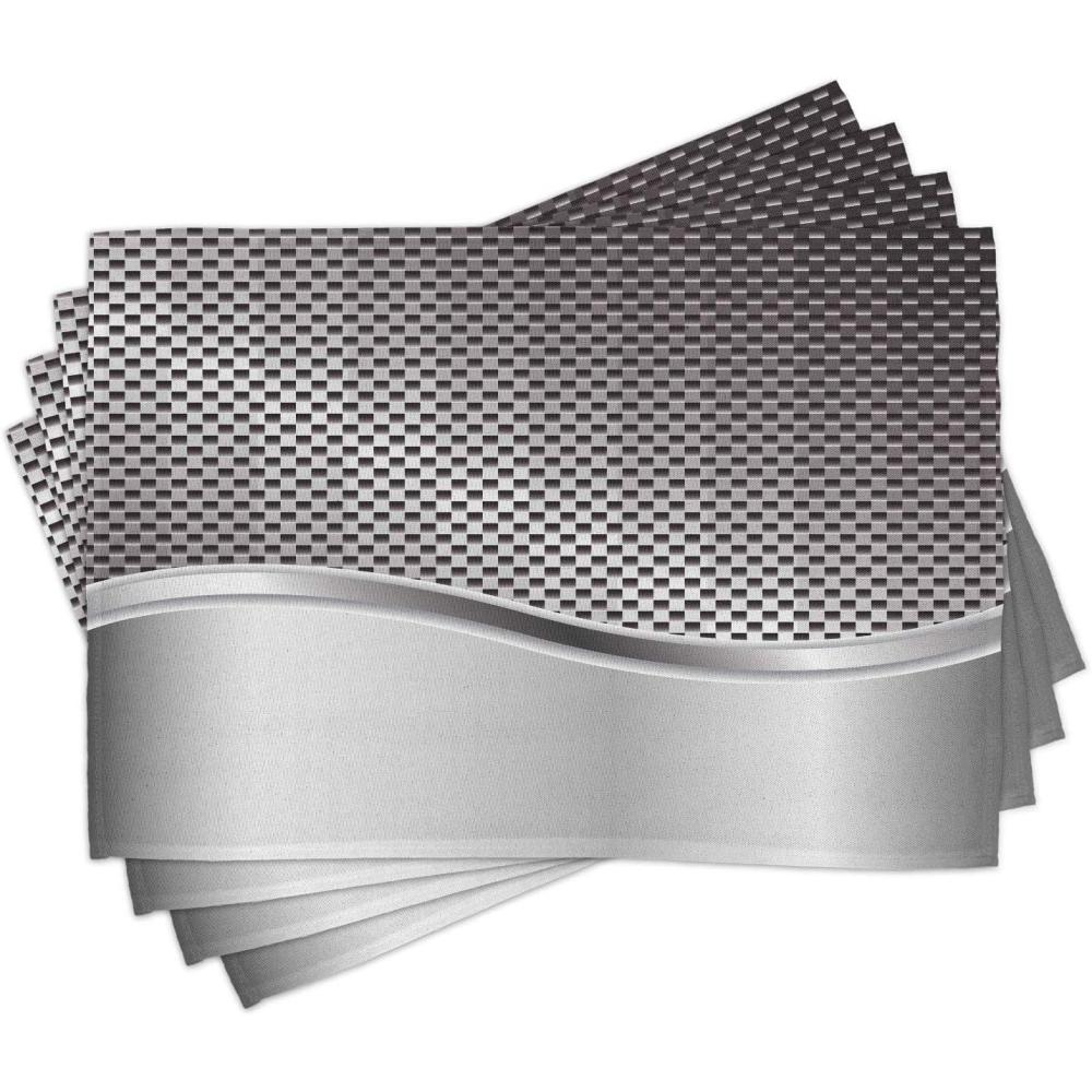 imageAmbesonne Grey Place Mats Set of 4 Technology Structure with Wavy Stripe and Checkered Motif Industrial Grid Print Washable Fabric Placemats for Dining Table Standard Size Charcoal Grey