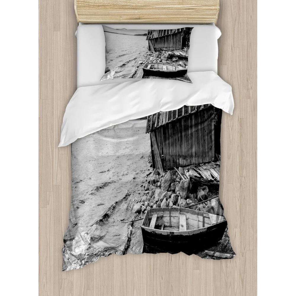 imageAmbesonne Love Duvet Cover Set Valentines Day Words with Hearts Frame on Vertical Lines Romantic Calligraphy Decorative 2 Piece Bedding Set with 1 Pillow Sham Twin Size Pink Red BlushGrey