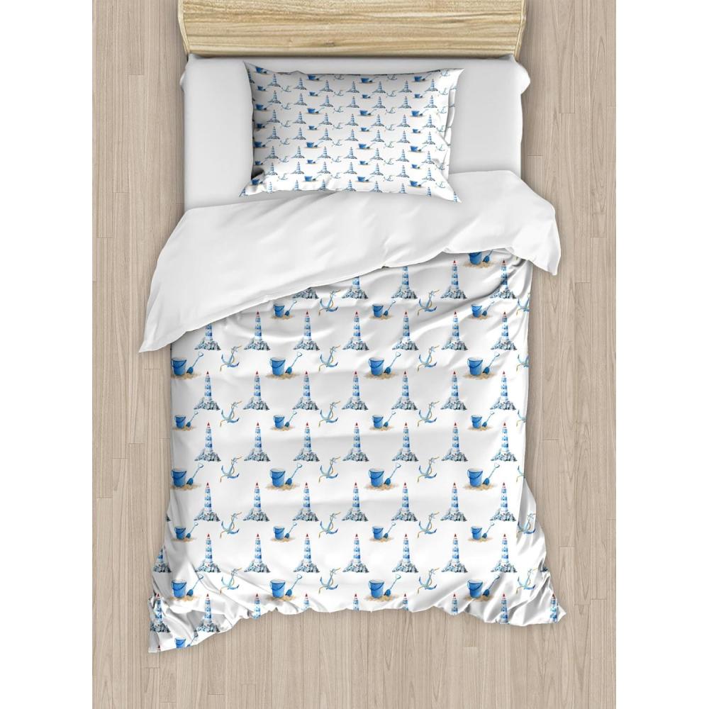 imageAmbesonne Love Duvet Cover Set Valentines Day Words with Hearts Frame on Vertical Lines Romantic Calligraphy Decorative 2 Piece Bedding Set with 1 Pillow Sham Twin Size Pink Red BlushBlue White