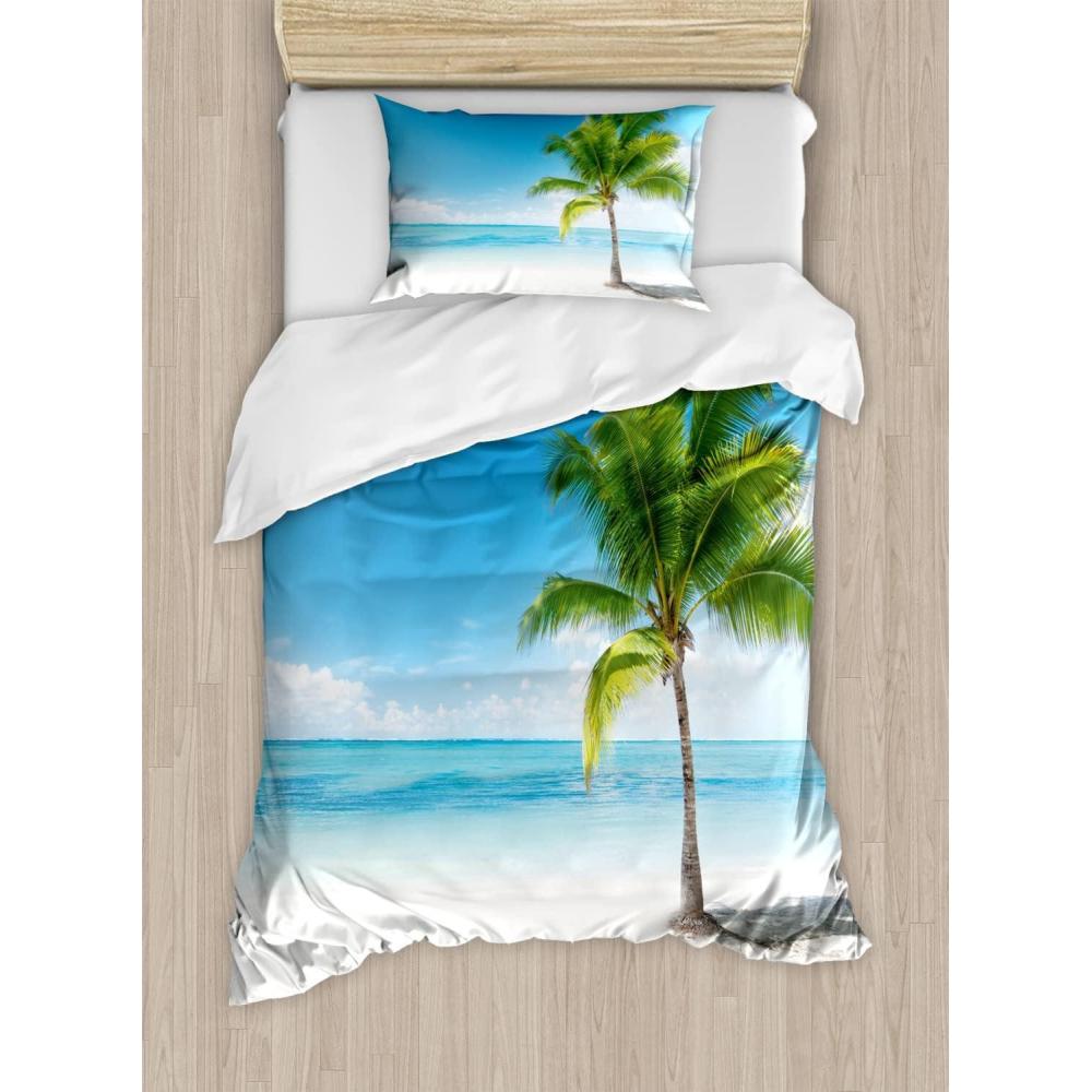 imageAmbesonne Love Duvet Cover Set Valentines Day Words with Hearts Frame on Vertical Lines Romantic Calligraphy Decorative 2 Piece Bedding Set with 1 Pillow Sham Twin Size Pink Red BlushSky Blue Green and White