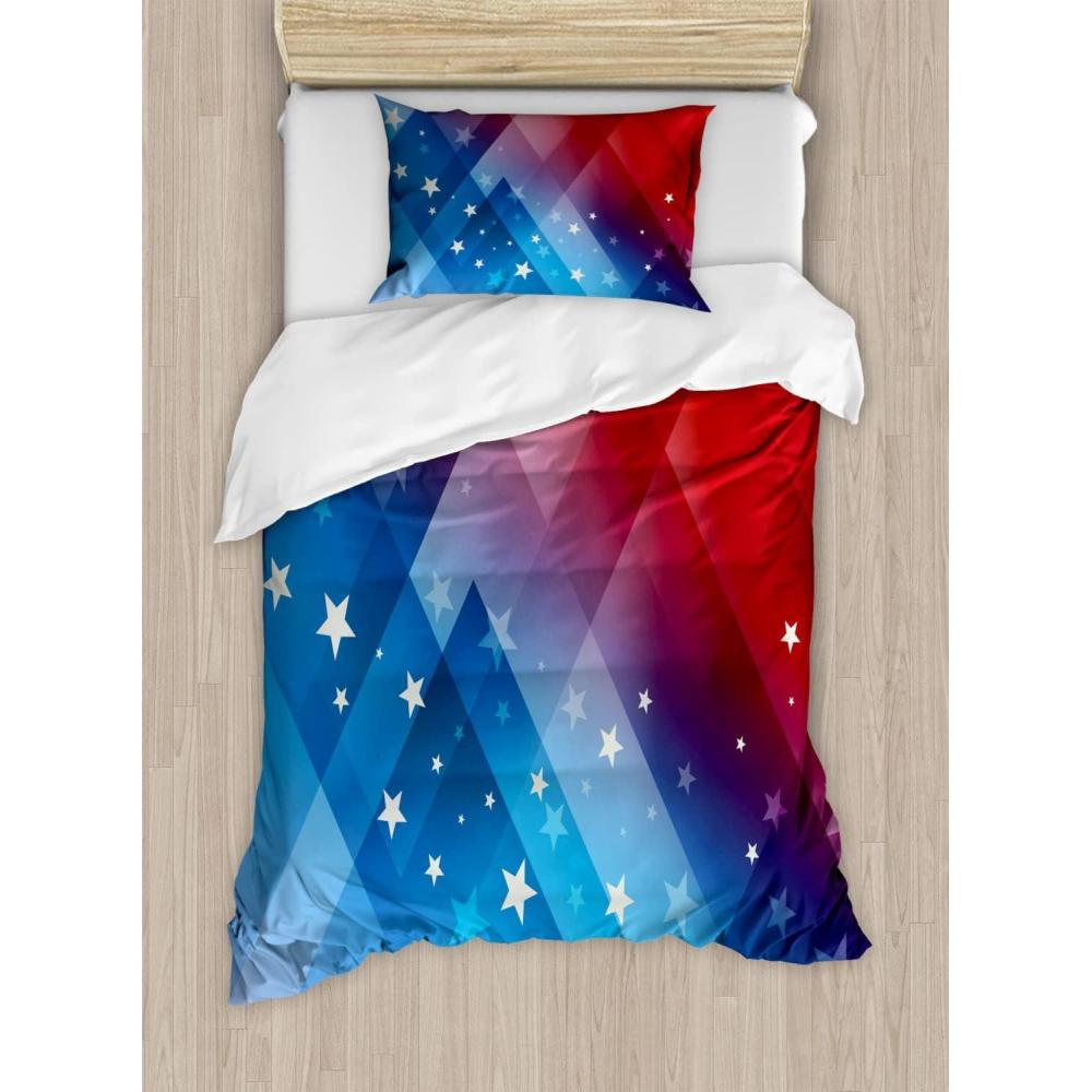 imageAmbesonne Love Duvet Cover Set Valentines Day Words with Hearts Frame on Vertical Lines Romantic Calligraphy Decorative 2 Piece Bedding Set with 1 Pillow Sham Twin Size Pink Red BlushRed White Blue