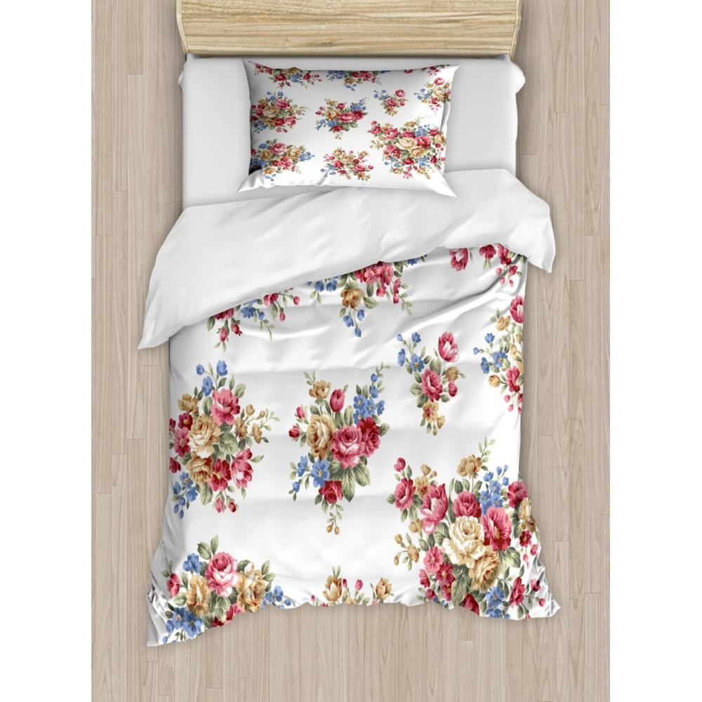 imageAmbesonne Love Duvet Cover Set Valentines Day Words with Hearts Frame on Vertical Lines Romantic Calligraphy Decorative 2 Piece Bedding Set with 1 Pillow Sham Twin Size Pink Red BlushDark Coral Blue Tan