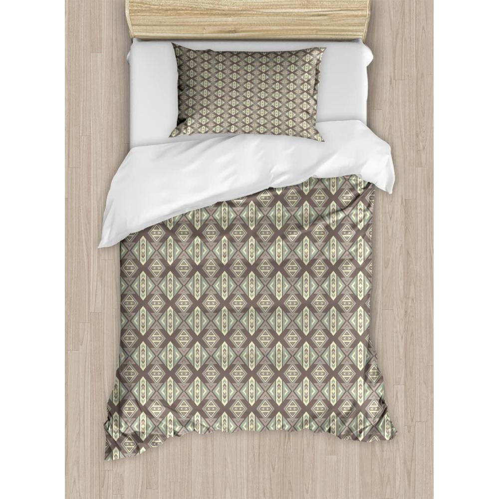 imageAmbesonne Love Duvet Cover Set Valentines Day Words with Hearts Frame on Vertical Lines Romantic Calligraphy Decorative 2 Piece Bedding Set with 1 Pillow Sham Twin Size Pink Red BlushWarm Taupe Cream Green