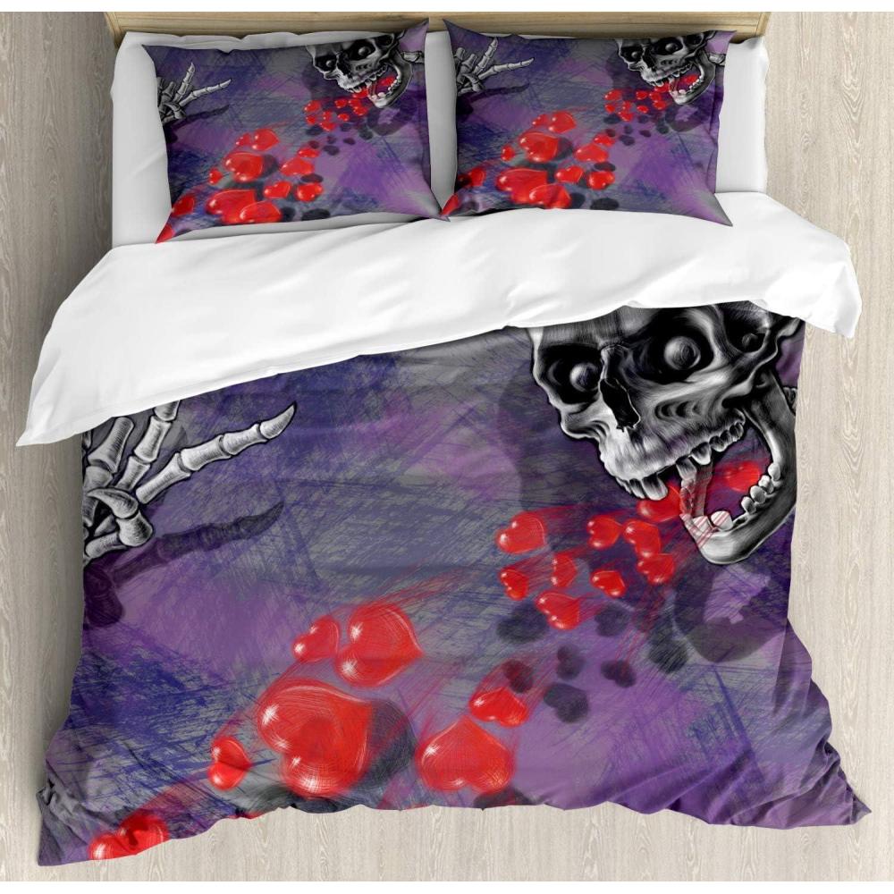 imageAmbesonne Love Duvet Cover Set Valentines Day Words with Hearts Frame on Vertical Lines Romantic Calligraphy Decorative 2 Piece Bedding Set with 1 Pillow Sham Twin Size Pink Red BlushGrey Red and Purple