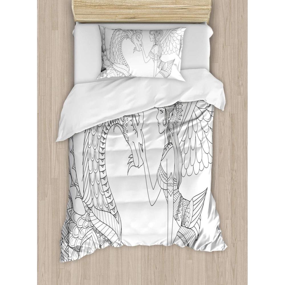 imageAmbesonne Love Duvet Cover Set Valentines Day Words with Hearts Frame on Vertical Lines Romantic Calligraphy Decorative 2 Piece Bedding Set with 1 Pillow Sham Twin Size Pink Red BlushWhite and Black