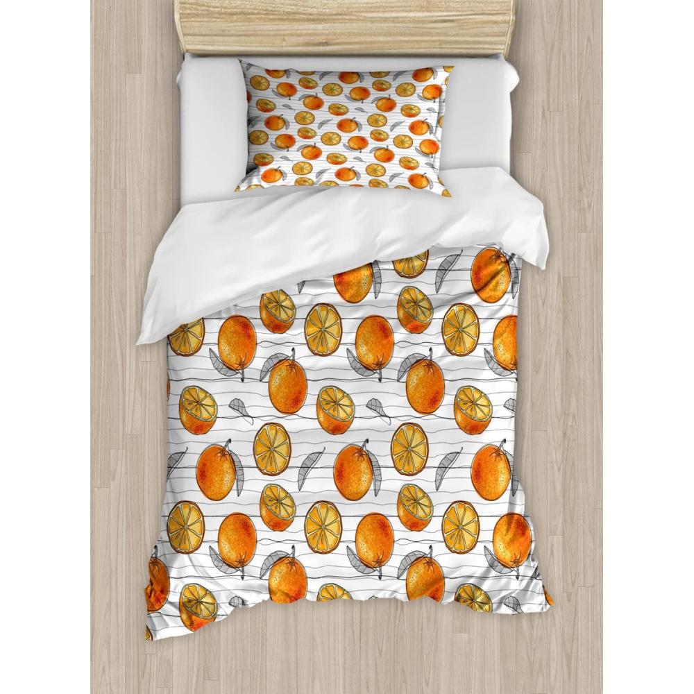 imageAmbesonne Love Duvet Cover Set Valentines Day Words with Hearts Frame on Vertical Lines Romantic Calligraphy Decorative 2 Piece Bedding Set with 1 Pillow Sham Twin Size Pink Red BlushGrey Dark Orange