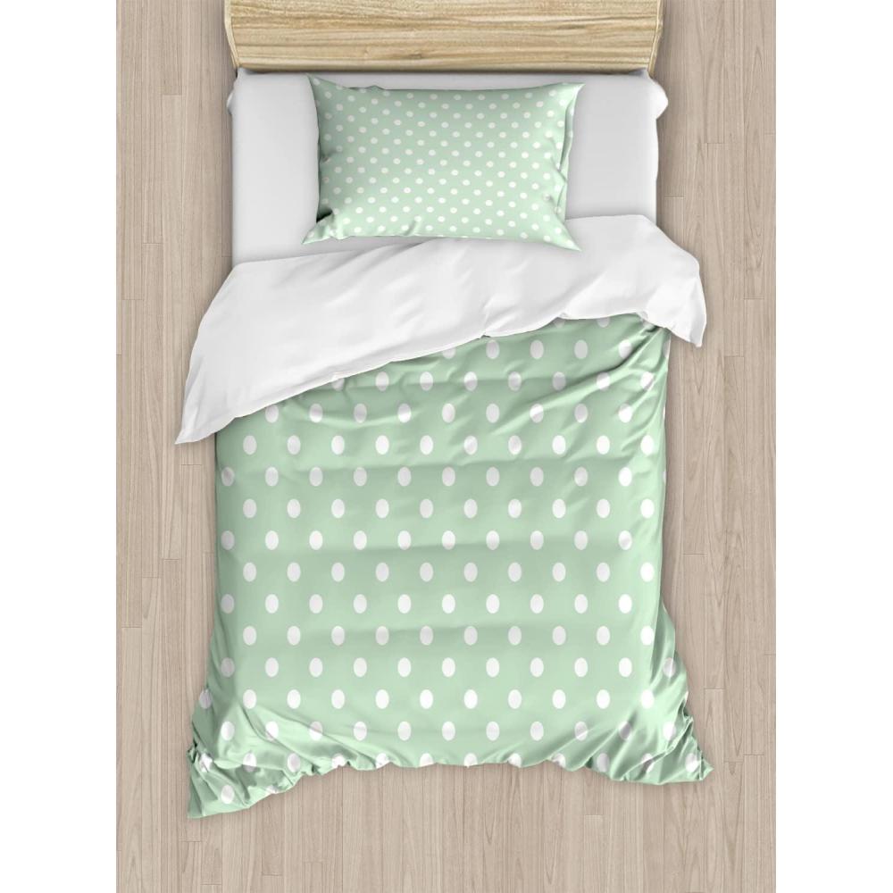 imageAmbesonne Love Duvet Cover Set Valentines Day Words with Hearts Frame on Vertical Lines Romantic Calligraphy Decorative 2 Piece Bedding Set with 1 Pillow Sham Twin Size Pink Red BlushMint Green and White