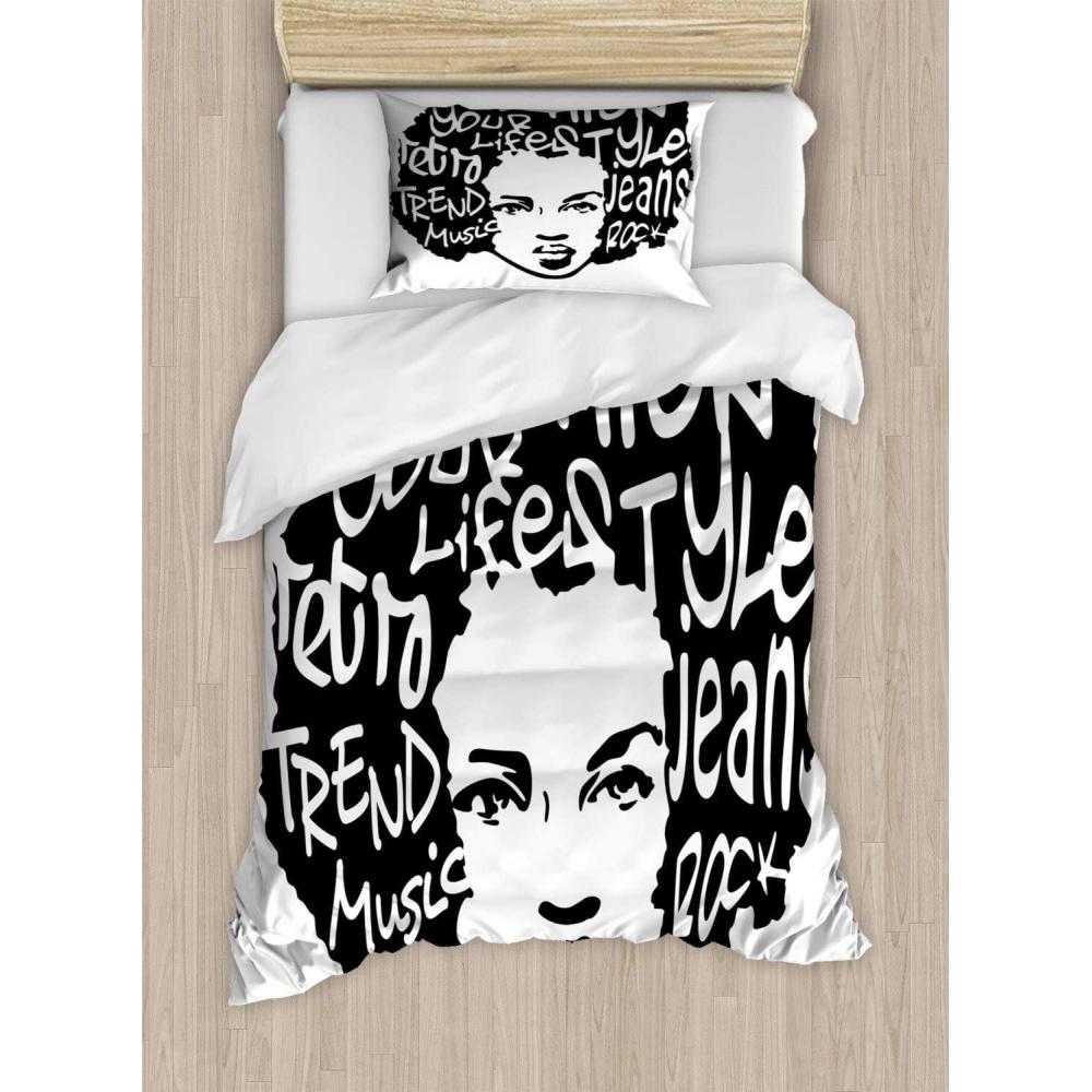imageAmbesonne Love Duvet Cover Set Valentines Day Words with Hearts Frame on Vertical Lines Romantic Calligraphy Decorative 2 Piece Bedding Set with 1 Pillow Sham Twin Size Pink Red BlushBlack and White