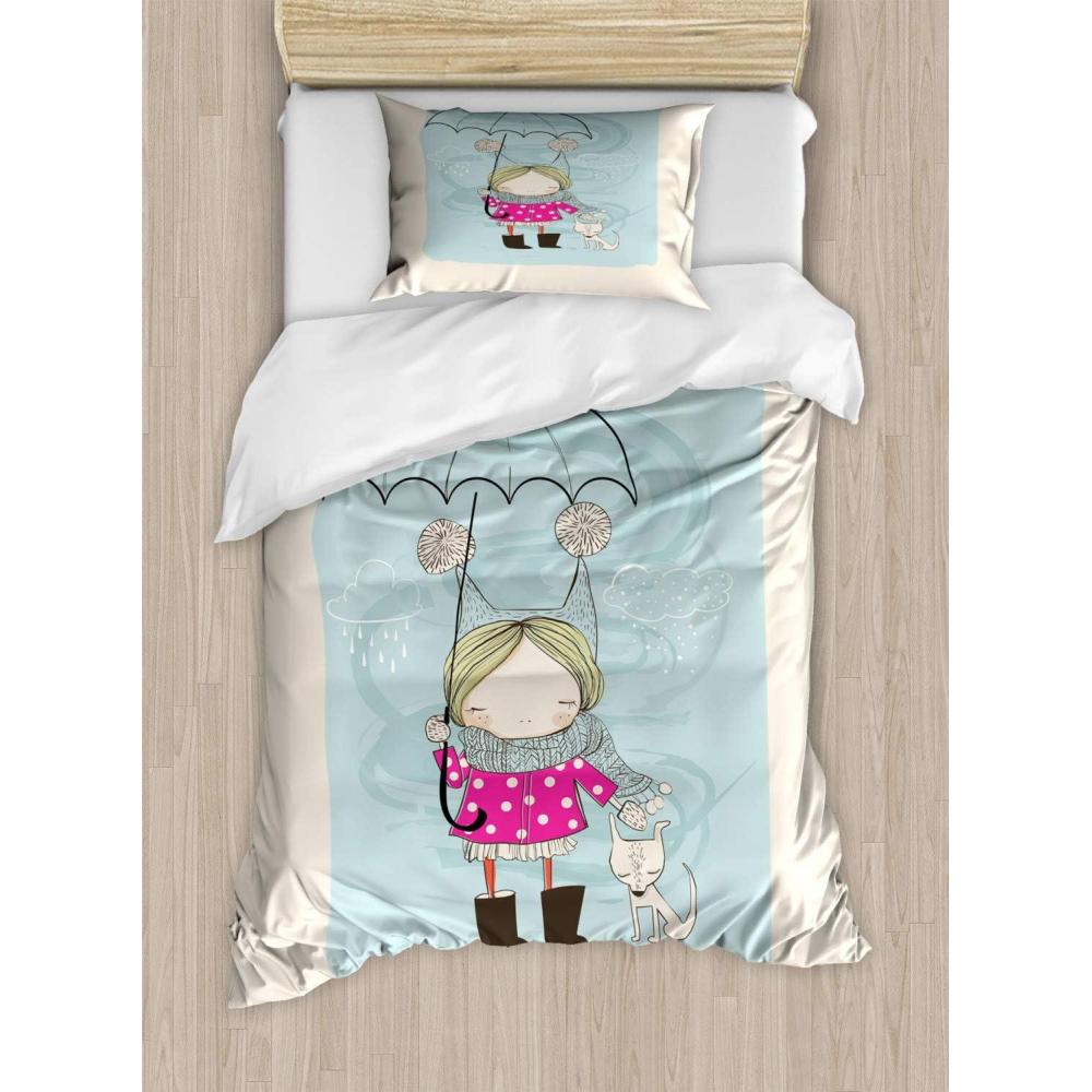 imageAmbesonne Love Duvet Cover Set Valentines Day Words with Hearts Frame on Vertical Lines Romantic Calligraphy Decorative 2 Piece Bedding Set with 1 Pillow Sham Twin Size Pink Red BlushAqua Magenta