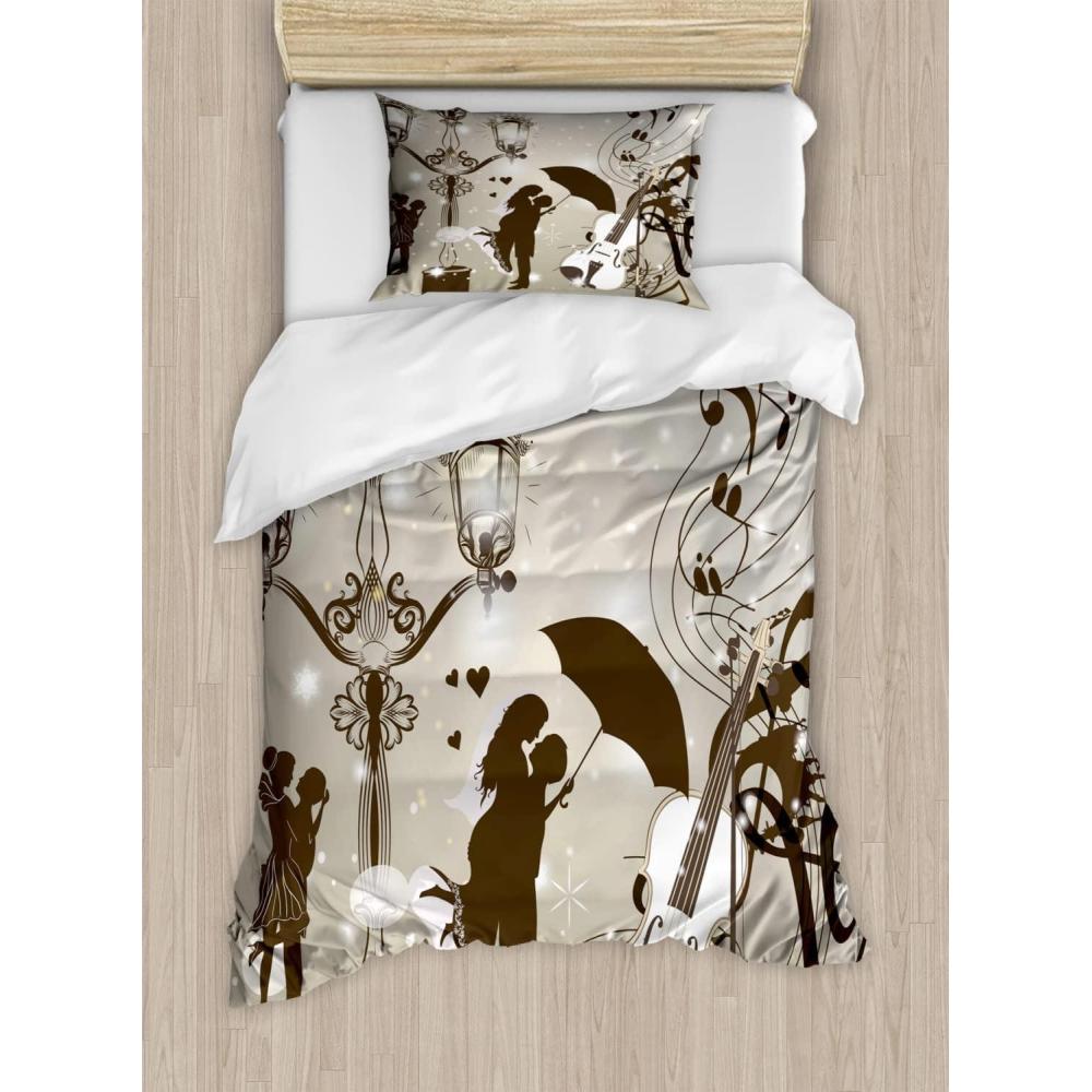 imageAmbesonne Love Duvet Cover Set Valentines Day Words with Hearts Frame on Vertical Lines Romantic Calligraphy Decorative 2 Piece Bedding Set with 1 Pillow Sham Twin Size Pink Red BlushDust