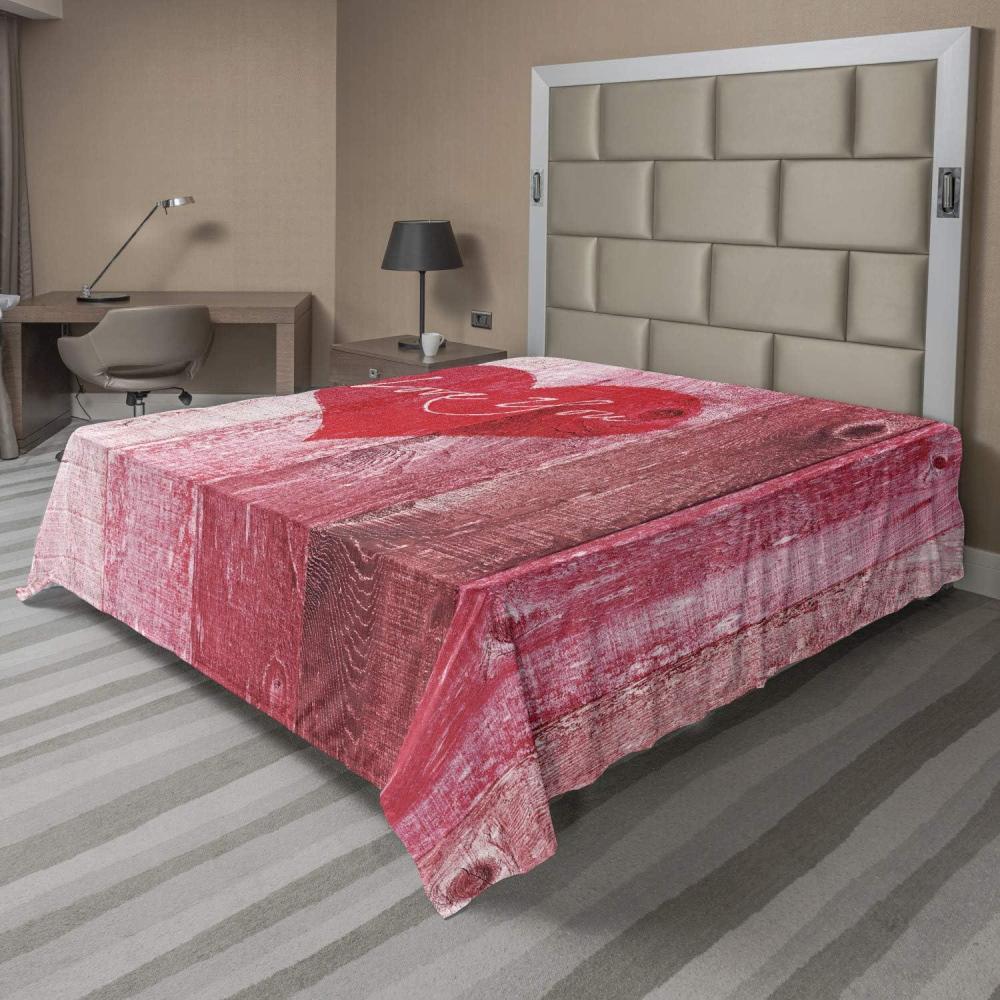 imageAmbesonne Love Flat Sheet Love You Heart on Grunge Style Rustic Wooden Background Valentines Day Retro Print Soft Comfortable Top Sheet Decorative Bedding 1 Piece California King Red PinkFull