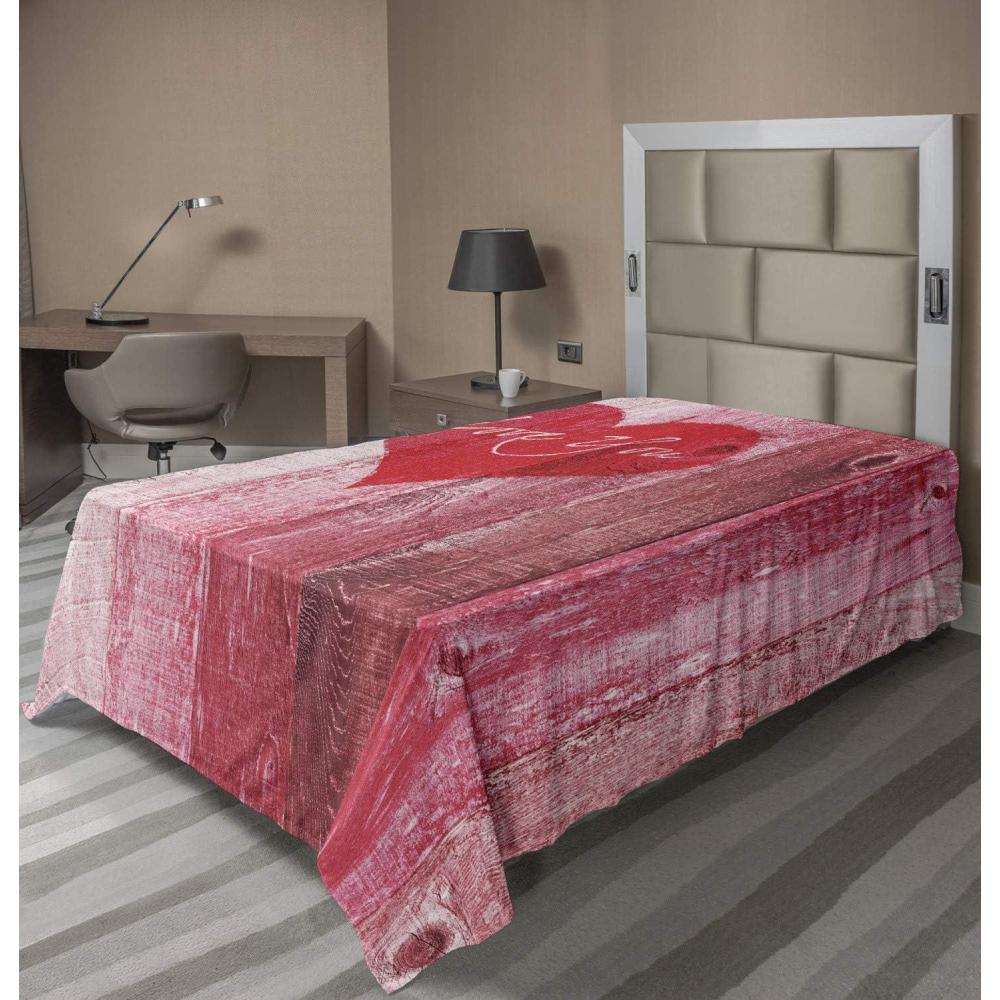 imageAmbesonne Love Flat Sheet Love You Heart on Grunge Style Rustic Wooden Background Valentines Day Retro Print Soft Comfortable Top Sheet Decorative Bedding 1 Piece California King Red PinkTwin XL
