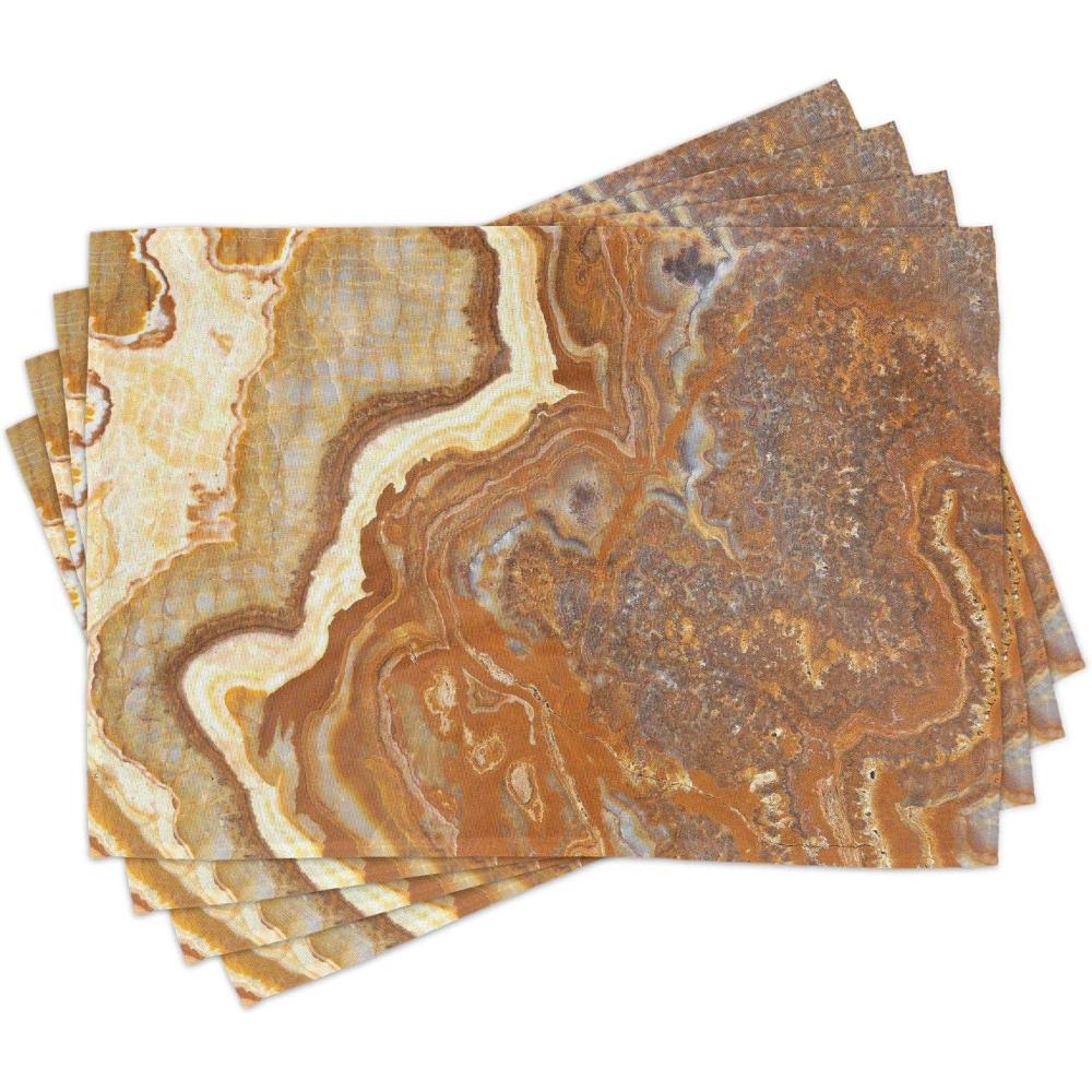 imageAmbesonne Marble Print Place Mats Set of 4 Unique Earthen Toned Mother Earth Natural Travertine Structures Washable Fabric Placemats for Dining Table Standard Size Yellow Cinnamon