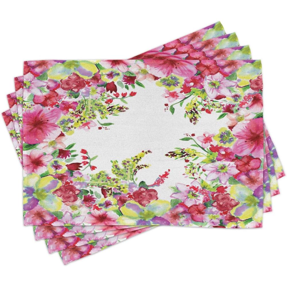 imageAmbesonne New York Place Mats Set of 4 NYC Exquisite Skyline Manhattan Old Neighborhood Tourist Country Print Washable Fabric Placemats for Dining Table Standard Size Purple and YellowGreen and Pink