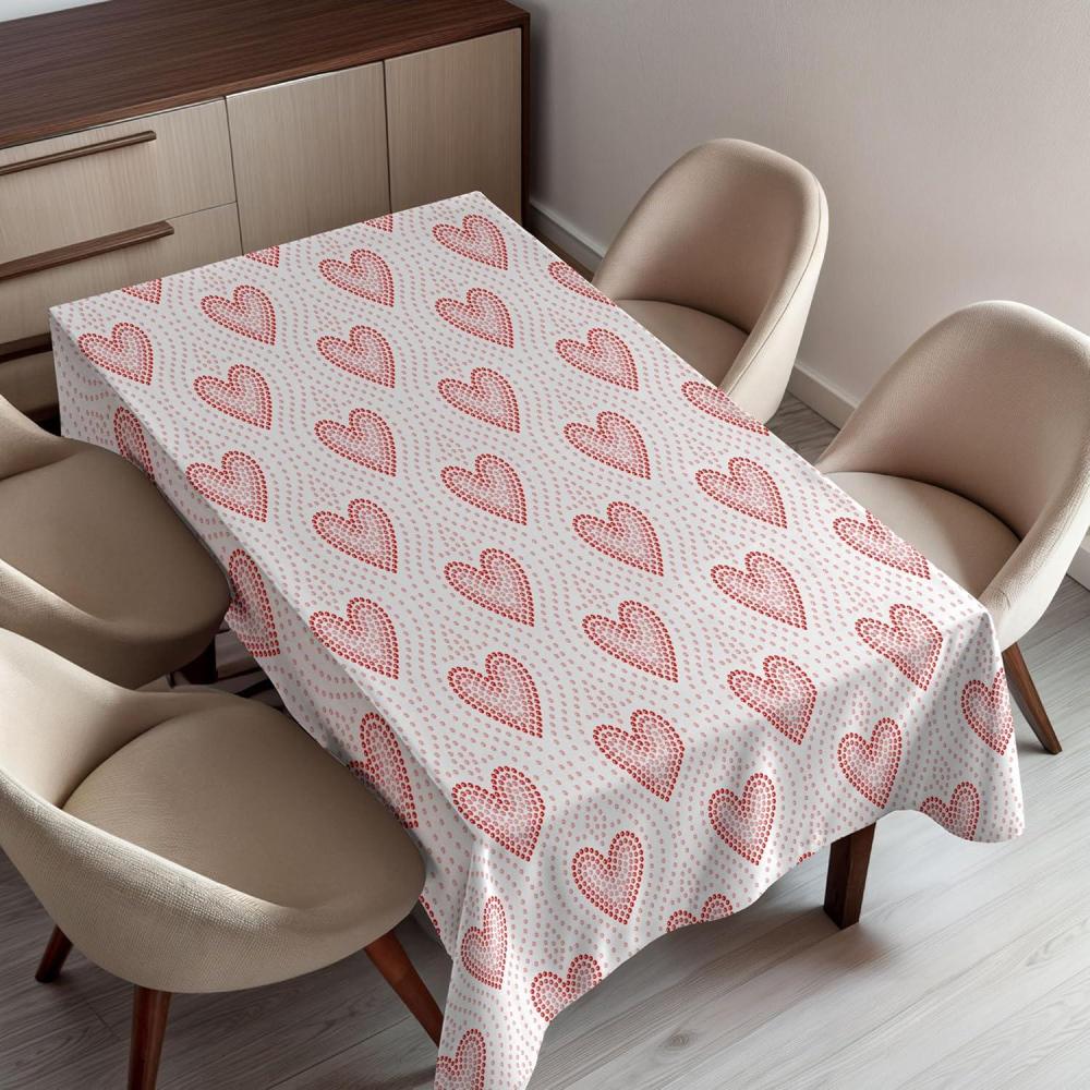 imageAmbesonne Pearls Tablecloth Dotted Heart Pattern Love Themed Illustration Valentines Day Adornment Dining Room Kitchen Rectangular Table Cover 60 X 84 Blush Cream Red