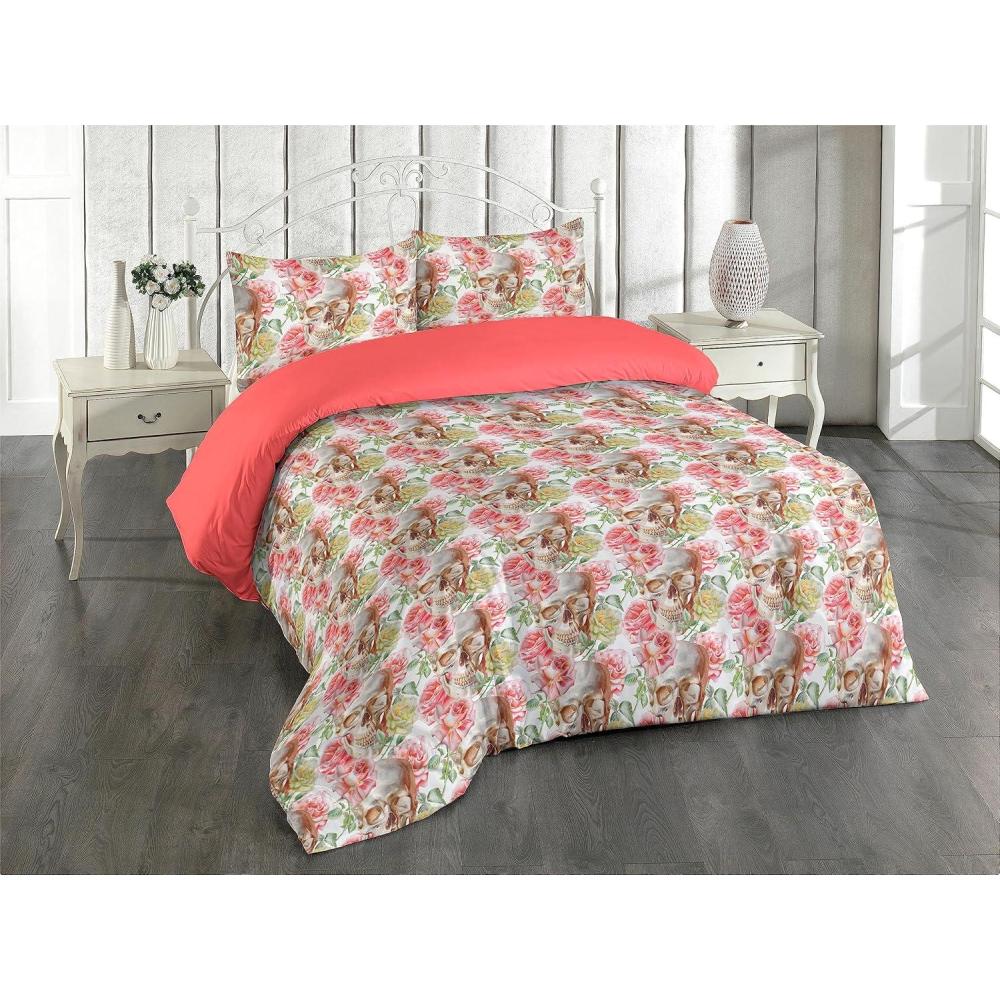 imageAmbesonne Romantic Duvet Cover Set Valentines Day Kiss Love Me and You Lettering with Blooming Flowers Reversible 2 Piece Bedding Set with Pillow Sham Twin Pastel Pink Grey EggshellGrey Yellow Ecru and Coral