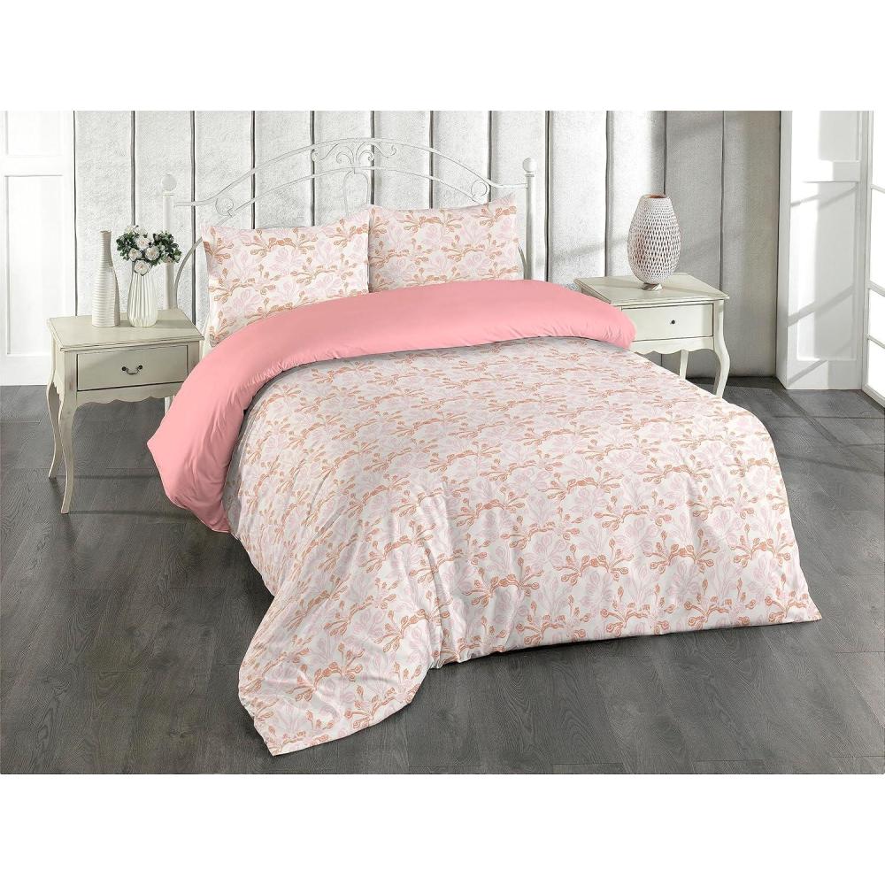 imageAmbesonne Romantic Duvet Cover Set Valentines Day Kiss Love Me and You Lettering with Blooming Flowers Reversible 2 Piece Bedding Set with Pillow Sham Twin Pastel Pink Grey EggshellSalmon Rose and Off White
