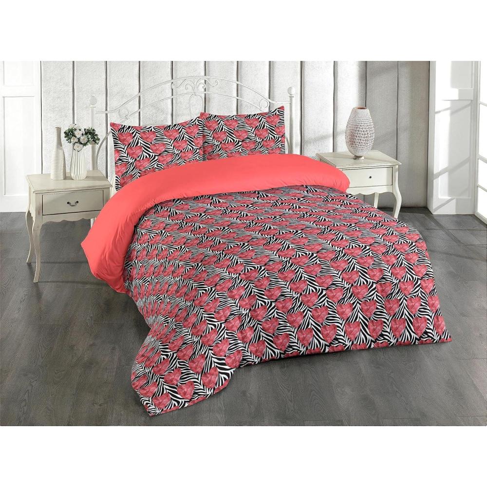 imageAmbesonne Romantic Duvet Cover Set Valentines Day Kiss Love Me and You Lettering with Blooming Flowers Reversible 2 Piece Bedding Set with Pillow Sham Twin Pastel Pink Grey EggshellCoral Charcoal Grey