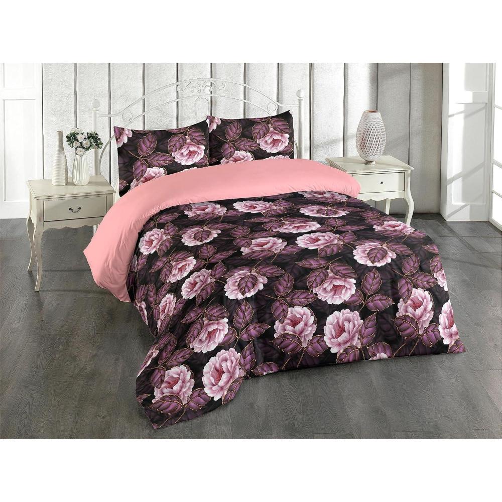 imageAmbesonne Romantic Duvet Cover Set Valentines Day Kiss Love Me and You Lettering with Blooming Flowers Reversible 2 Piece Bedding Set with Pillow Sham Twin Pastel Pink Grey EggshellDark Purple Blush and Plum
