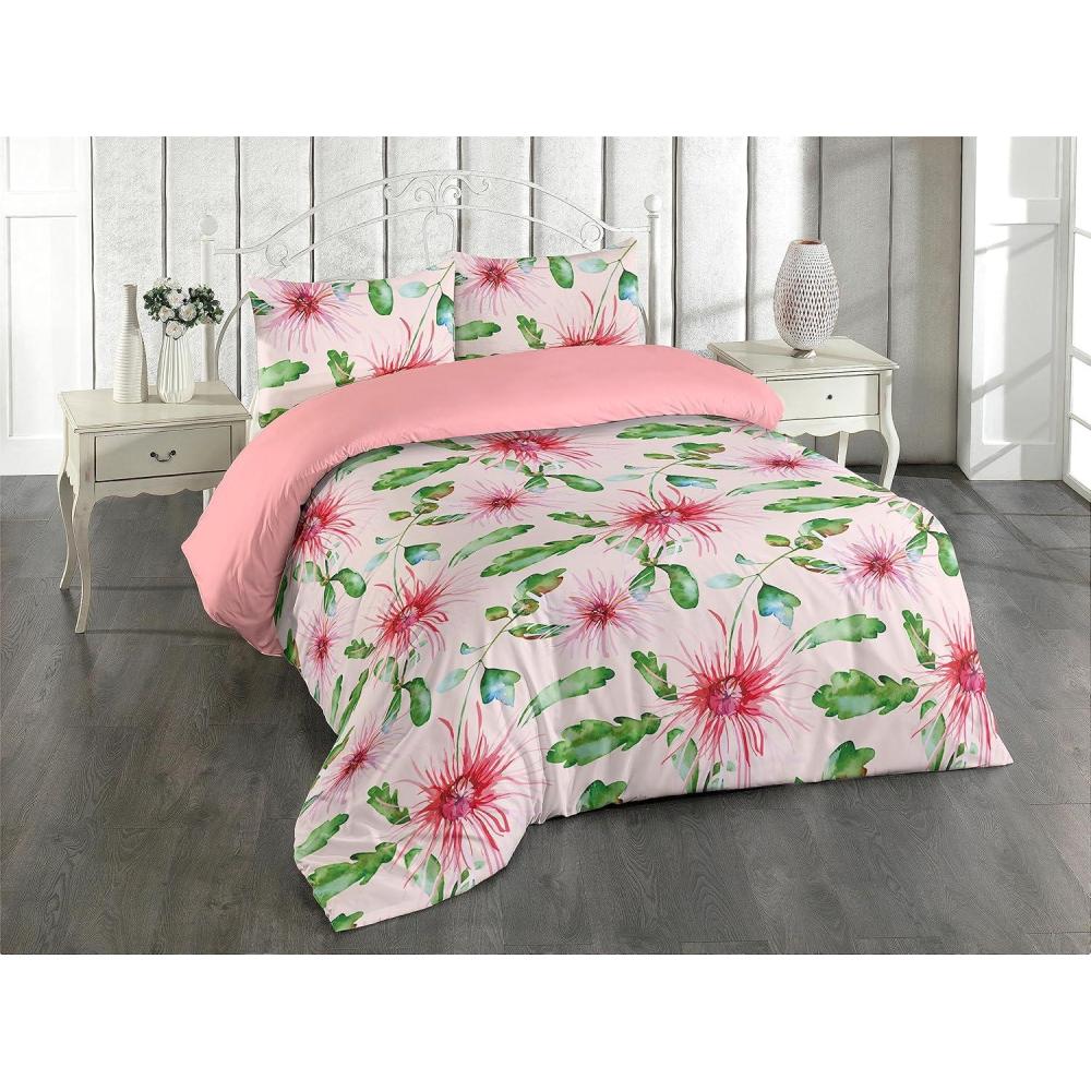 imageAmbesonne Romantic Duvet Cover Set Valentines Day Kiss Love Me and You Lettering with Blooming Flowers Reversible 2 Piece Bedding Set with Pillow Sham Twin Pastel Pink Grey EggshellDark Pink Rose Fern Green