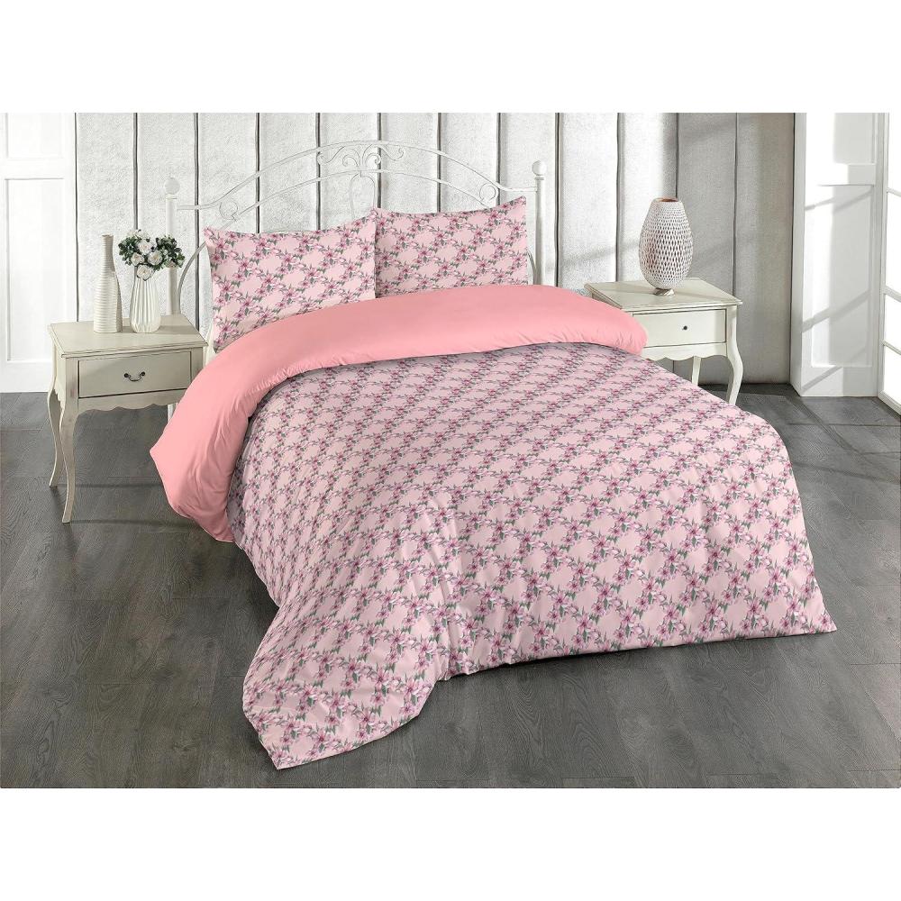 imageAmbesonne Romantic Duvet Cover Set Valentines Day Kiss Love Me and You Lettering with Blooming Flowers Reversible 2 Piece Bedding Set with Pillow Sham Twin Pastel Pink Grey EggshellPale Pink and Olive Green