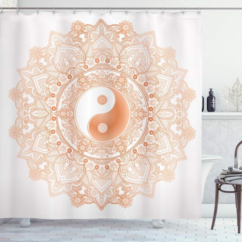 imageAmbesonne Romantic Shower Curtain Couple in Love Walking in The City Streets in Rainy Day Romance Dramatic Urban Scene Cloth Fabric Bathroom Decor Set with Hooks 69 W x 84 L Sepia RedOrange White