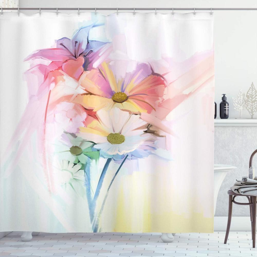 imageAmbesonne Romantic Shower Curtain Couple in Love Walking in The City Streets in Rainy Day Romance Dramatic Urban Scene Cloth Fabric Bathroom Decor Set with Hooks 69 W x 84 L Sepia RedPastel Pink