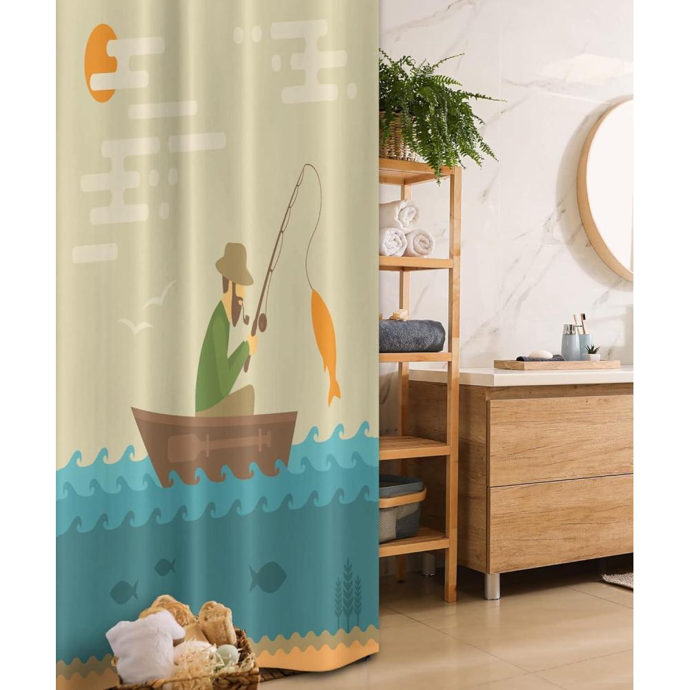 imageAmbesonne Romantic Shower Curtain Couple in Love Walking in The City Streets in Rainy Day Romance Dramatic Urban Scene Cloth Fabric Bathroom Decor Set with Hooks 69 W x 84 L Sepia RedCadet Blue