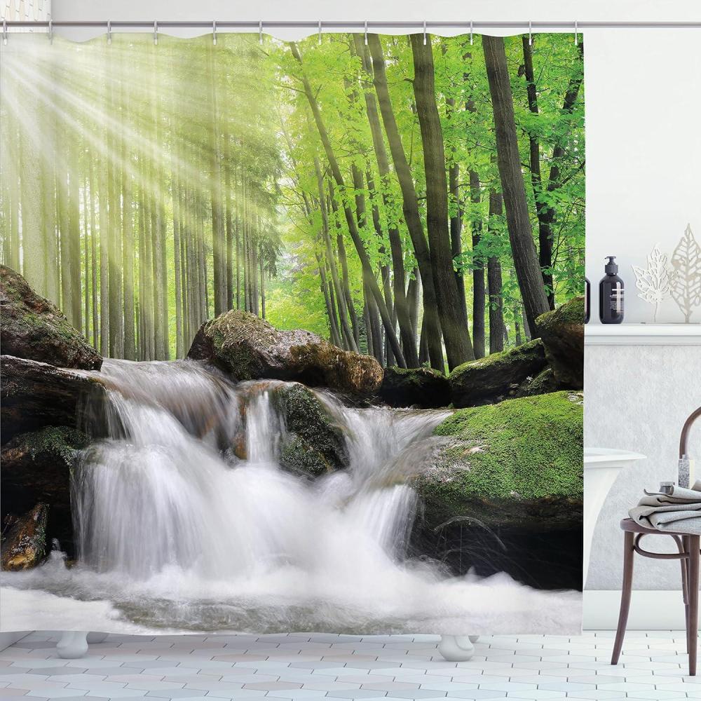 imageAmbesonne Romantic Shower Curtain Couple in Love Walking in The City Streets in Rainy Day Romance Dramatic Urban Scene Cloth Fabric Bathroom Decor Set with Hooks 69 W x 84 L Sepia RedWhite Green