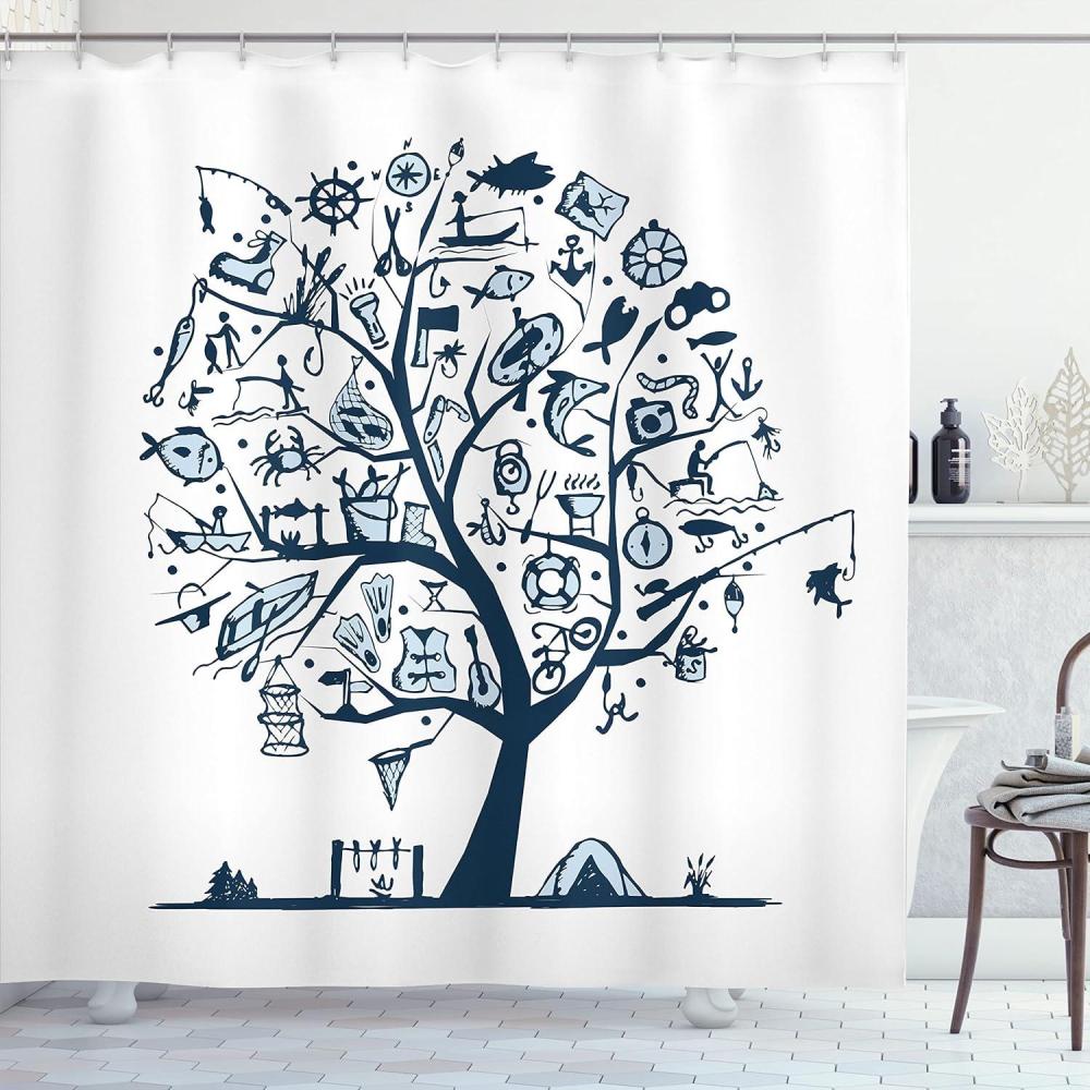 imageAmbesonne Romantic Shower Curtain Couple in Love Walking in The City Streets in Rainy Day Romance Dramatic Urban Scene Cloth Fabric Bathroom Decor Set with Hooks 69 W x 84 L Sepia RedSoft Blue