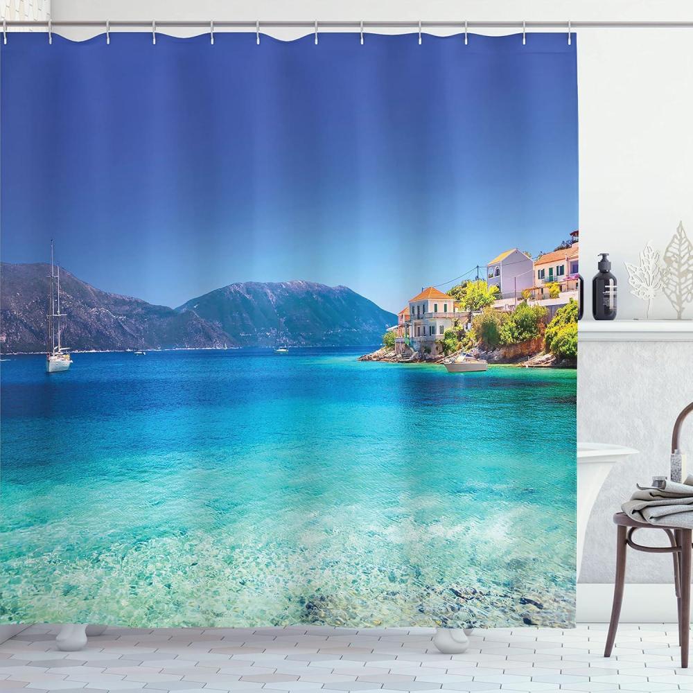 imageAmbesonne Romantic Shower Curtain Couple in Love Walking in The City Streets in Rainy Day Romance Dramatic Urban Scene Cloth Fabric Bathroom Decor Set with Hooks 69 W x 84 L Sepia RedTurquoise