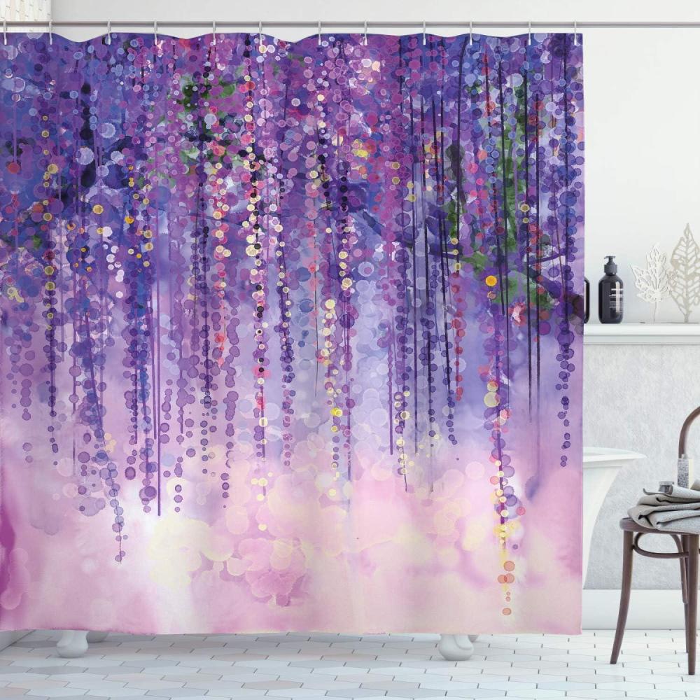 imageAmbesonne Romantic Shower Curtain Couple in Love Walking in The City Streets in Rainy Day Romance Dramatic Urban Scene Cloth Fabric Bathroom Decor Set with Hooks 69 W x 84 L Sepia RedPurple