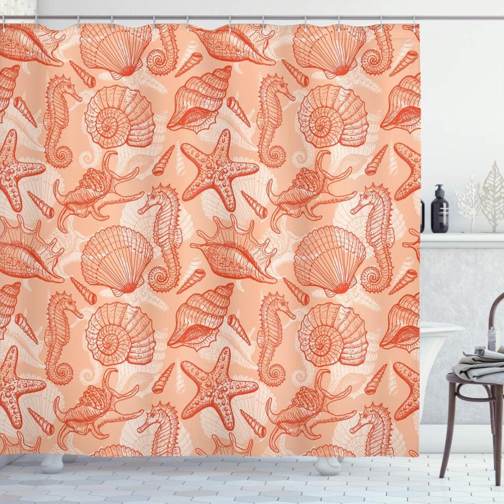 imageAmbesonne Romantic Shower Curtain Couple in Love Walking in The City Streets in Rainy Day Romance Dramatic Urban Scene Cloth Fabric Bathroom Decor Set with Hooks 69 W x 84 L Sepia RedSalmon