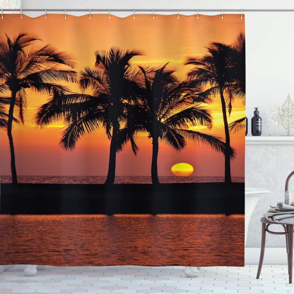 imageAmbesonne Romantic Shower Curtain Couple in Love Walking in The City Streets in Rainy Day Romance Dramatic Urban Scene Cloth Fabric Bathroom Decor Set with Hooks 69 W x 84 L Sepia RedBlack Orange