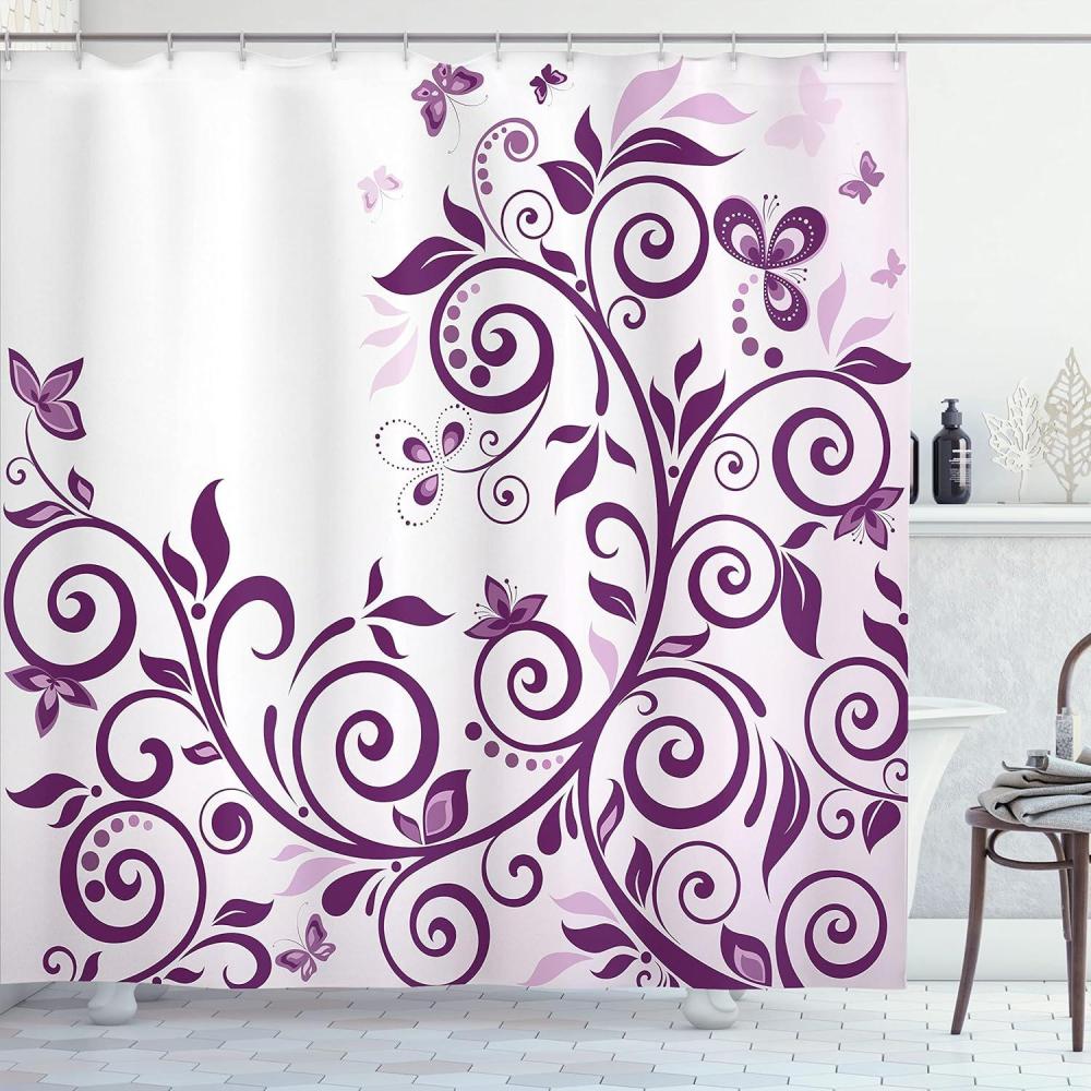 imageAmbesonne Romantic Shower Curtain Couple in Love Walking in The City Streets in Rainy Day Romance Dramatic Urban Scene Cloth Fabric Bathroom Decor Set with Hooks 69 W x 84 L Sepia RedViolet White