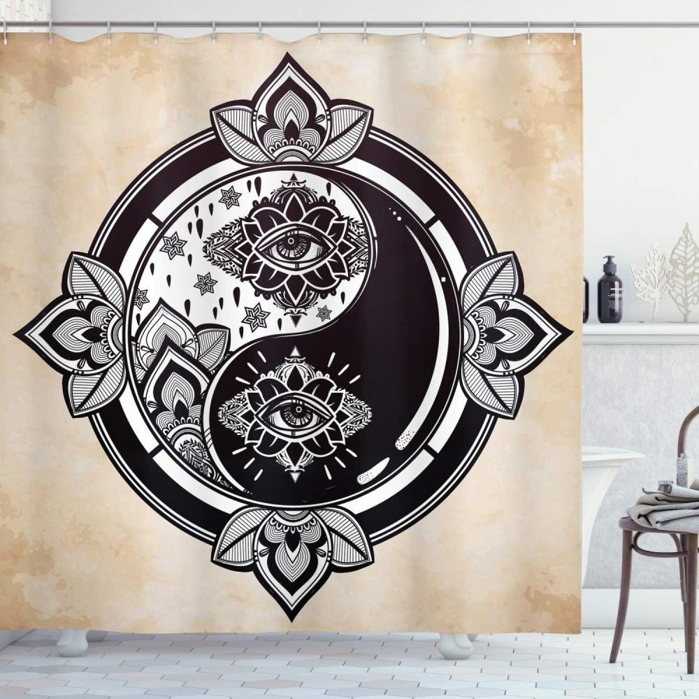 imageAmbesonne Romantic Shower Curtain Couple in Love Walking in The City Streets in Rainy Day Romance Dramatic Urban Scene Cloth Fabric Bathroom Decor Set with Hooks 69 W x 84 L Sepia RedTan Black