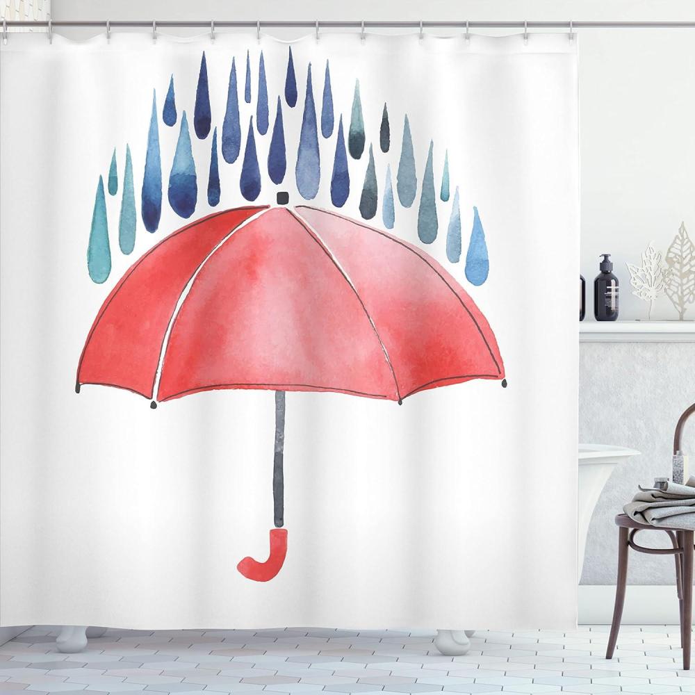 imageAmbesonne Romantic Shower Curtain Couple in Love Walking in The City Streets in Rainy Day Romance Dramatic Urban Scene Cloth Fabric Bathroom Decor Set with Hooks 69 W x 84 L Sepia RedVermilion Navy