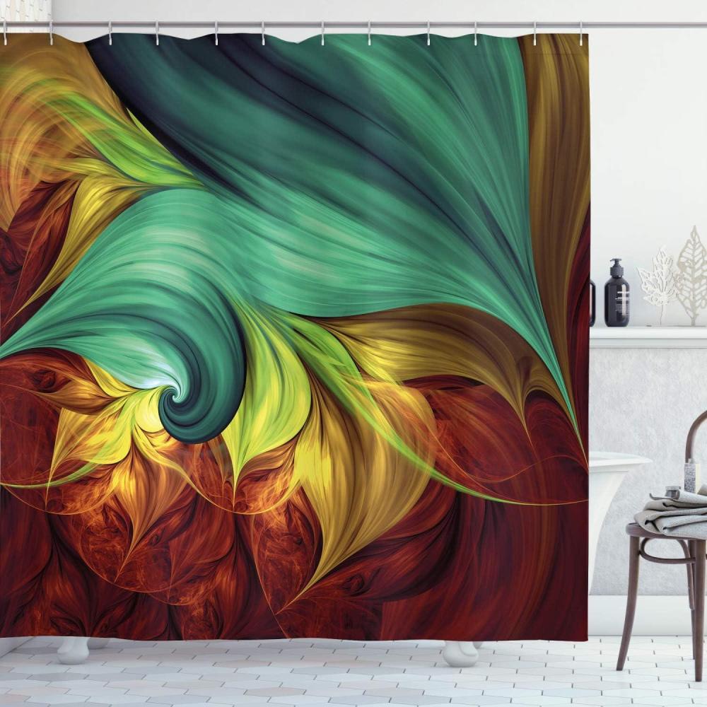 imageAmbesonne Romantic Shower Curtain Couple in Love Walking in The City Streets in Rainy Day Romance Dramatic Urban Scene Cloth Fabric Bathroom Decor Set with Hooks 69 W x 84 L Sepia RedYellow Teal