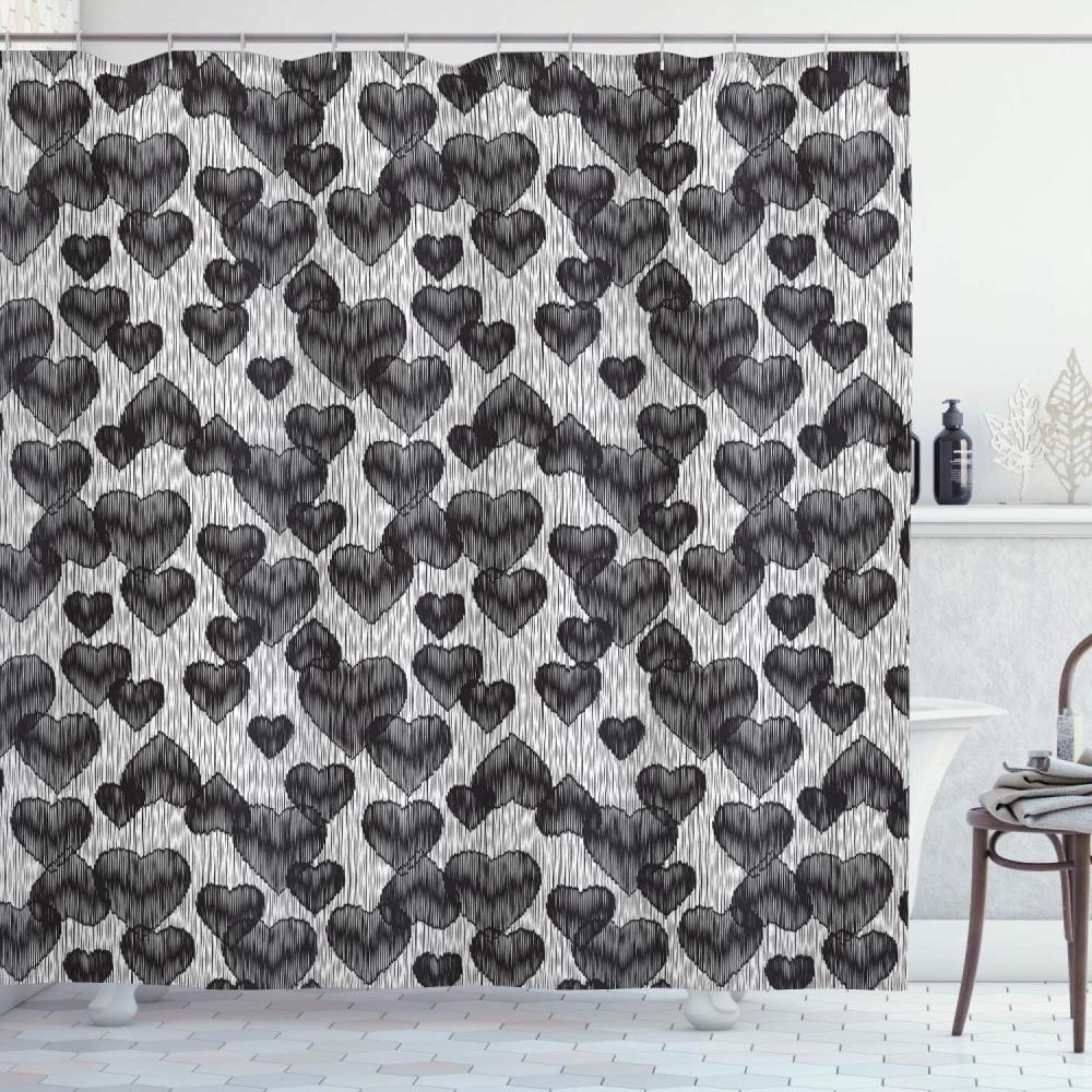 imageAmbesonne Romantic Shower Curtain Gothic Hearts Tattoo Style Valentines Love Graffiti Grunge Illustration Cloth Fabric Bathroom Decor Set with Hooks 69 W x 84 L Pale Grey Black