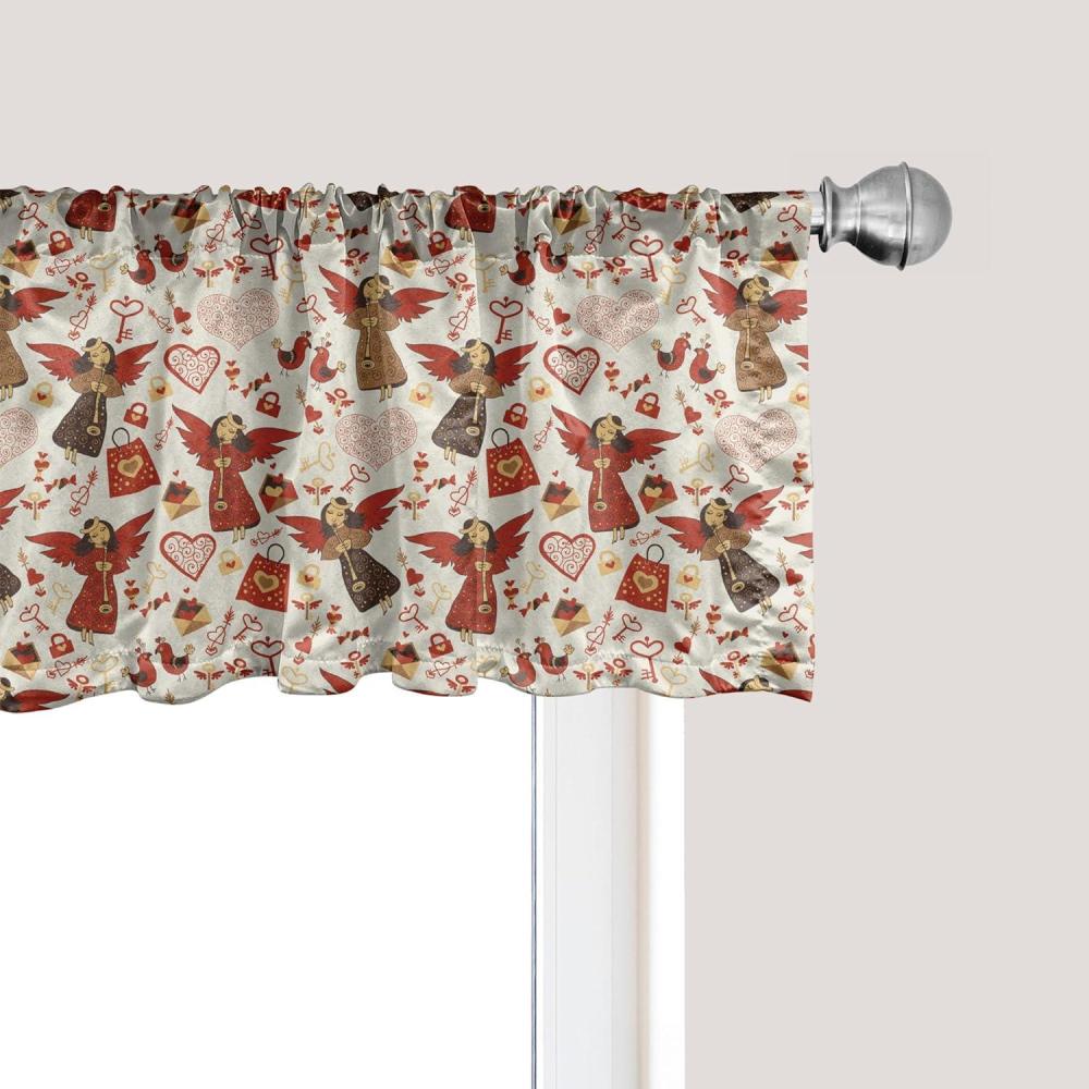 imageAmbesonne Romantic Window Valance Medieval Marry Love Themed Pattern Valentines Date Dove Marriage Curtain Valance for Kitchen Bedroom Decor with Rod Pocket 54 X 18 Eggshell Caramel and Ruby