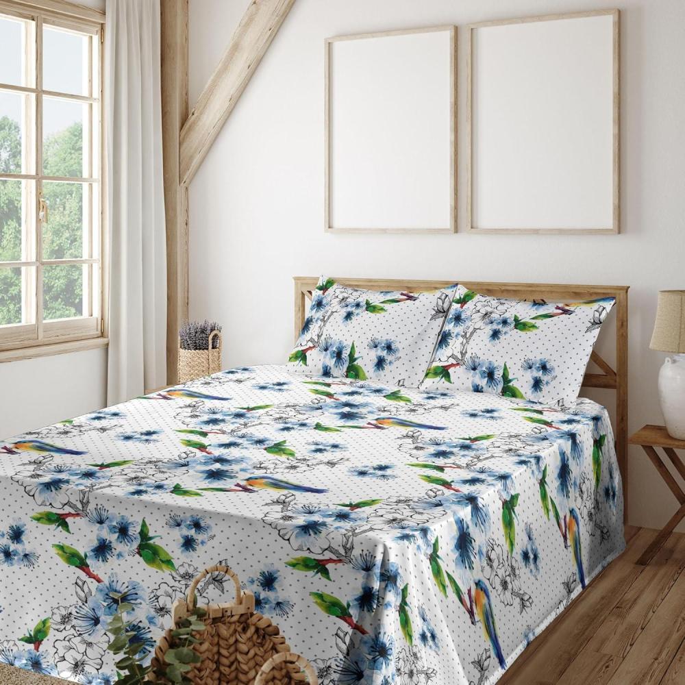 imageAmbesonne Valentine Sheet Set PastelColored Rose Flowers Leaves with Brush Strokes Abstract Art Fitted and Flat Sheet with Pillowcases Bedding Accent 4 Piece Set Queen Mauve Taupe Sage GreenDark Green and Deep Sky Blue