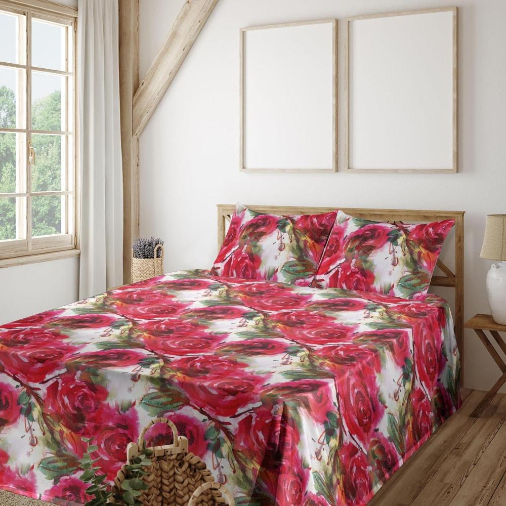 imageAmbesonne Valentine Sheet Set PastelColored Rose Flowers Leaves with Brush Strokes Abstract Art Fitted and Flat Sheet with Pillowcases Bedding Accent 4 Piece Set Queen Mauve Taupe Sage GreenDark Coral Laurel Green
