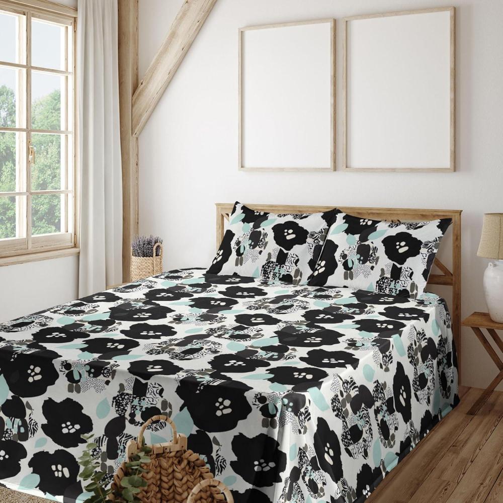 imageAmbesonne Valentine Sheet Set PastelColored Rose Flowers Leaves with Brush Strokes Abstract Art Fitted and Flat Sheet with Pillowcases Bedding Accent 4 Piece Set Queen Mauve Taupe Sage GreenCharcoal Grey and Seafoam