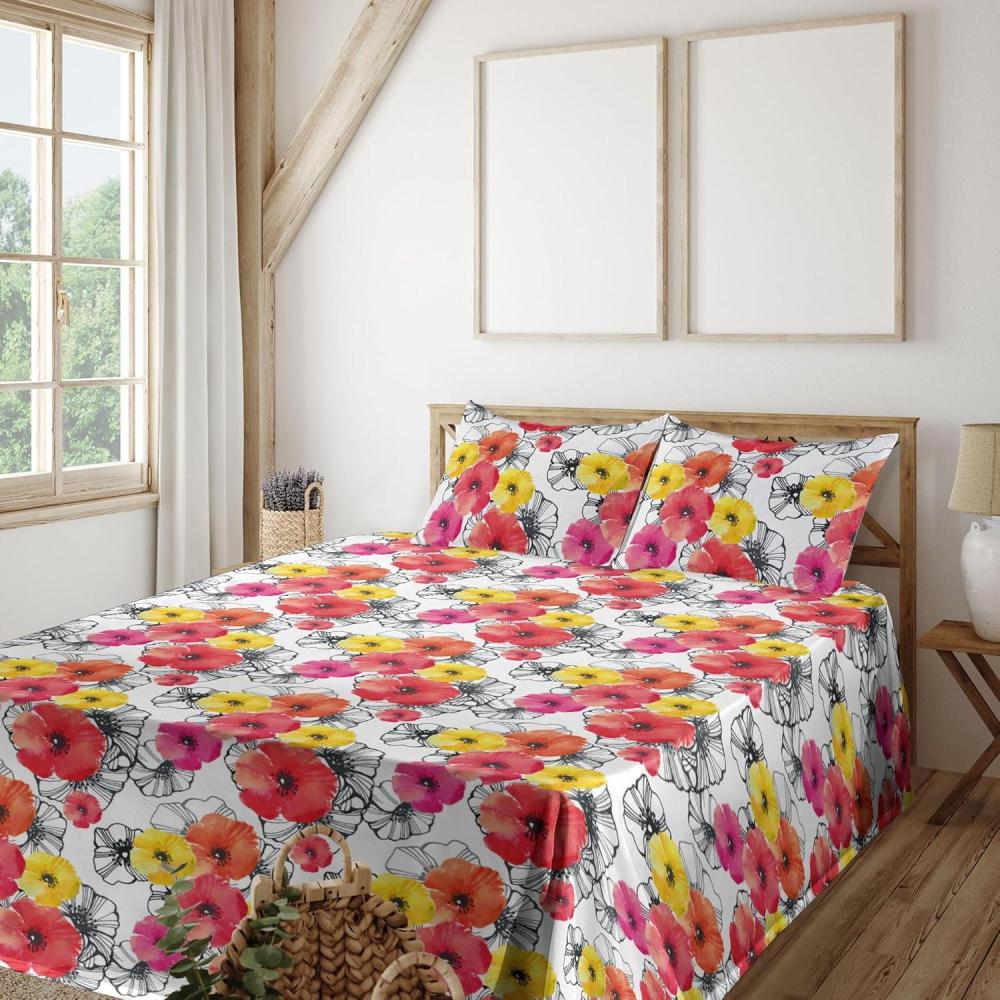 imageAmbesonne Valentine Sheet Set PastelColored Rose Flowers Leaves with Brush Strokes Abstract Art Fitted and Flat Sheet with Pillowcases Bedding Accent 4 Piece Set Queen Mauve Taupe Sage GreenDark Coral and Earth Yellow