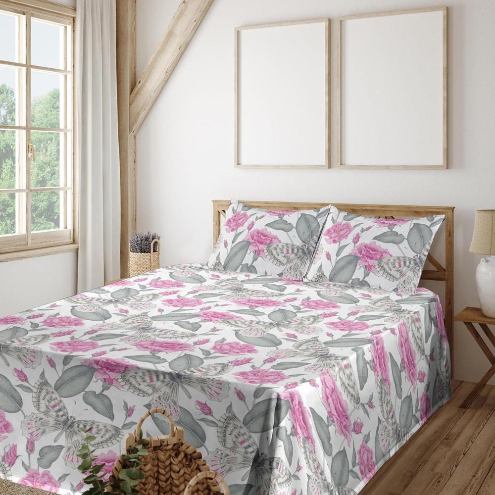 imageAmbesonne Valentine Sheet Set PastelColored Rose Flowers Leaves with Brush Strokes Abstract Art Fitted and Flat Sheet with Pillowcases Bedding Accent 4 Piece Set Queen Mauve Taupe Sage GreenPastel Pink Taupe Grey
