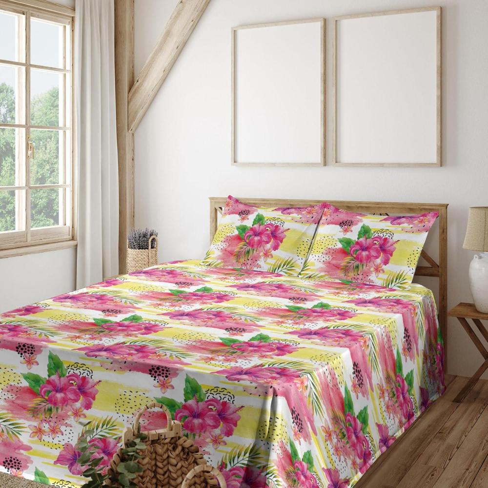 imageAmbesonne Valentine Sheet Set PastelColored Rose Flowers Leaves with Brush Strokes Abstract Art Fitted and Flat Sheet with Pillowcases Bedding Accent 4 Piece Set Queen Mauve Taupe Sage GreenHot Pink Reseda Green