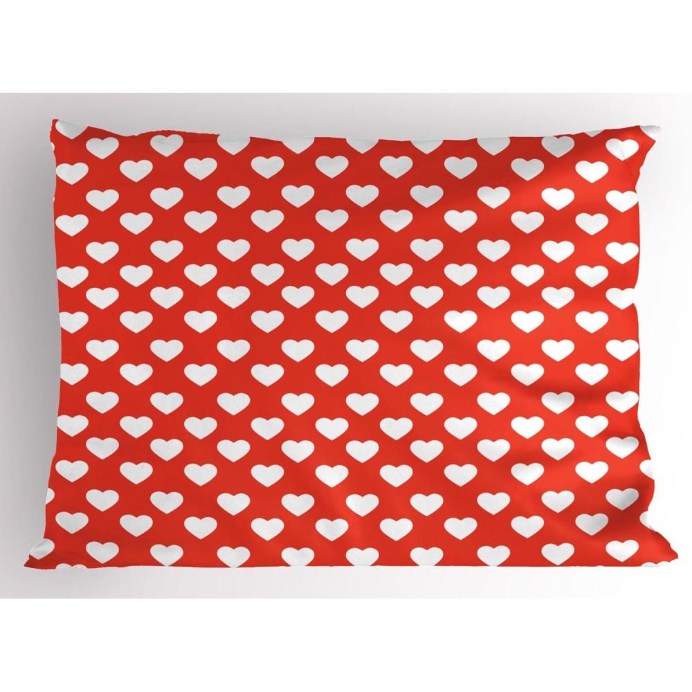 imageAmbesonne Valentines Day Pillow Sham White Hearts on Vibrant Background Love Pattern for Romantic Couples Decorative Standard Queen Size Printed Pillowcase 30 X 20 White Vermilion