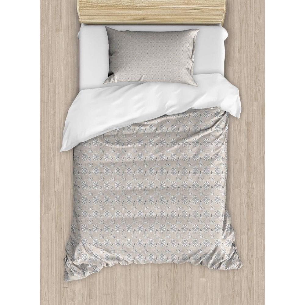 imageAmbesonne Valentines Duvet Cover Set Pastel Winged Cupid Pigs on The Clouds Holding Balloons Romantic Love Theme Decorative 3 Piece Bedding Set with 2 Pillow Shams Twin Size Pale Pink RosePale Sepia and White