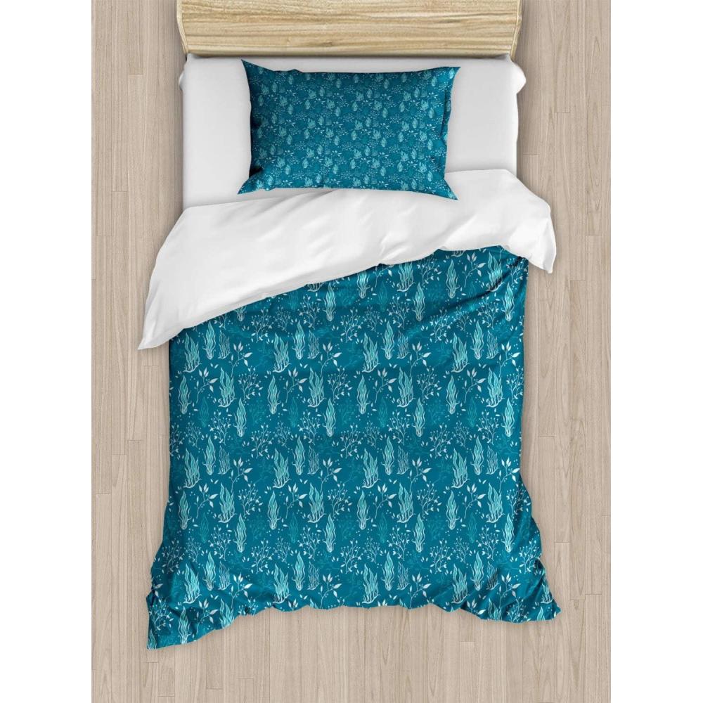 imageAmbesonne Valentines Duvet Cover Set Pastel Winged Cupid Pigs on The Clouds Holding Balloons Romantic Love Theme Decorative 3 Piece Bedding Set with 2 Pillow Shams Twin Size Pale Pink RosePetrol Blue and Seafoam
